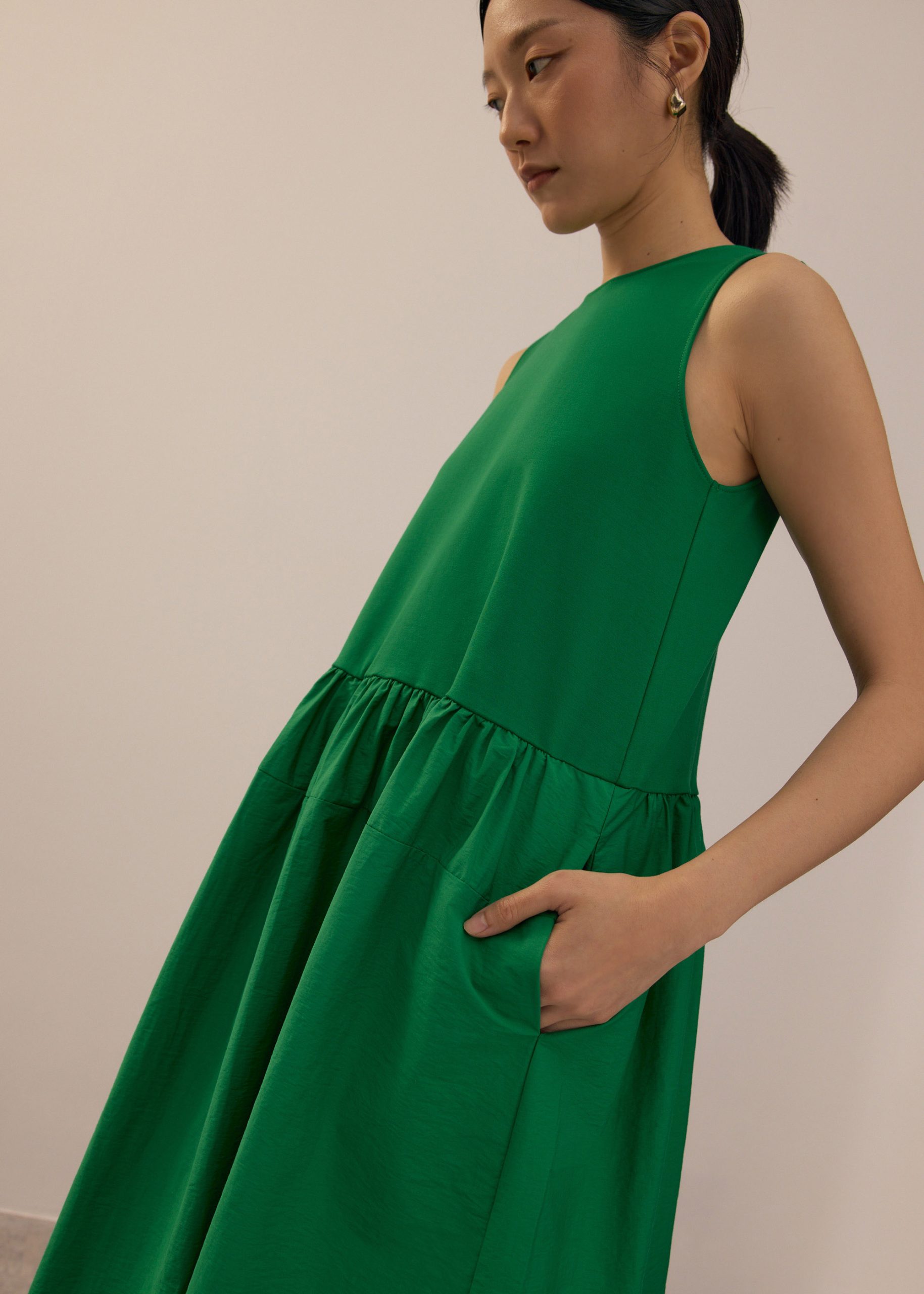 Jersey Round Neck Drop Waist Trapeze Midaxi Dress - Image 11