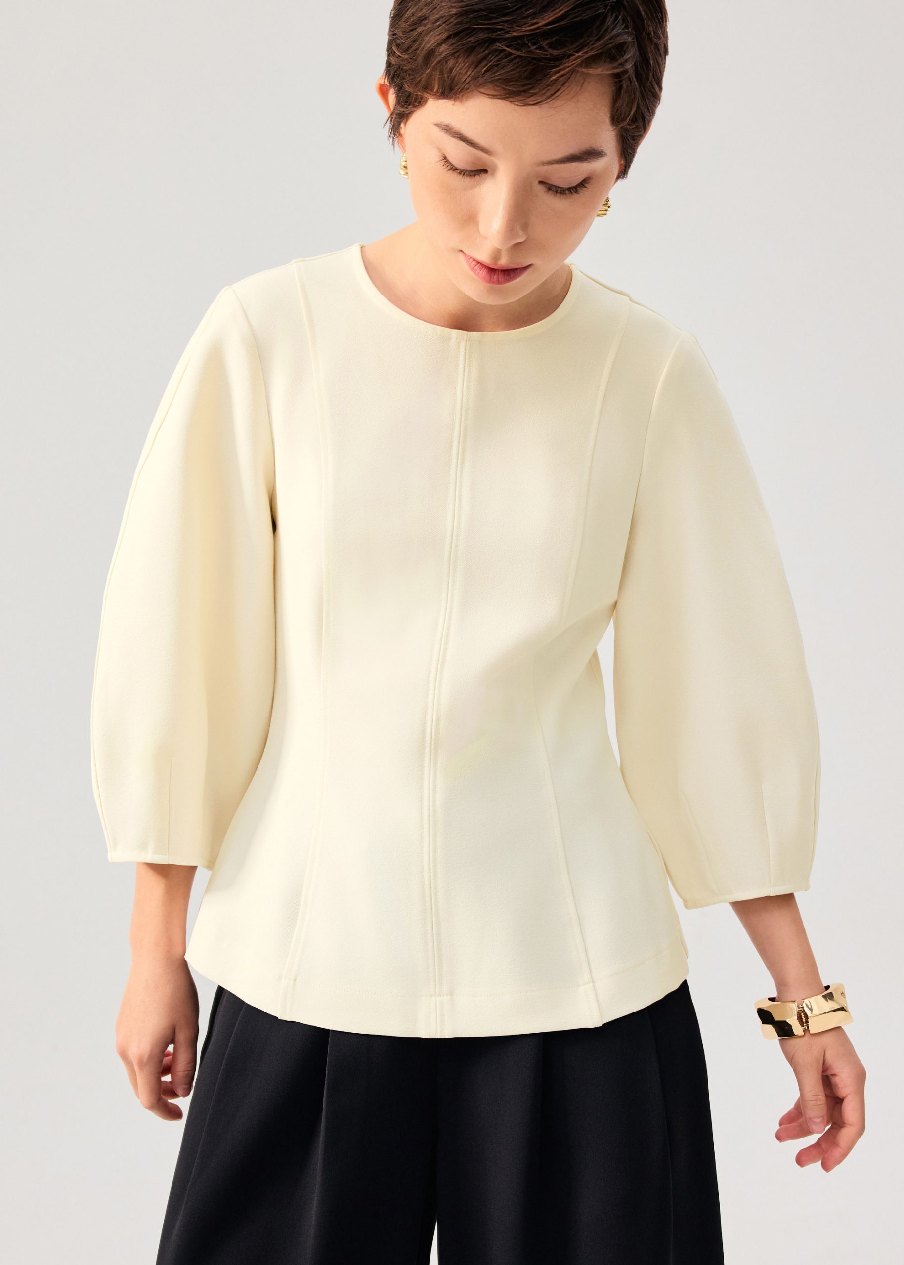 Eunice Panelled Round Neck Puff Sleeve Top - Image 10