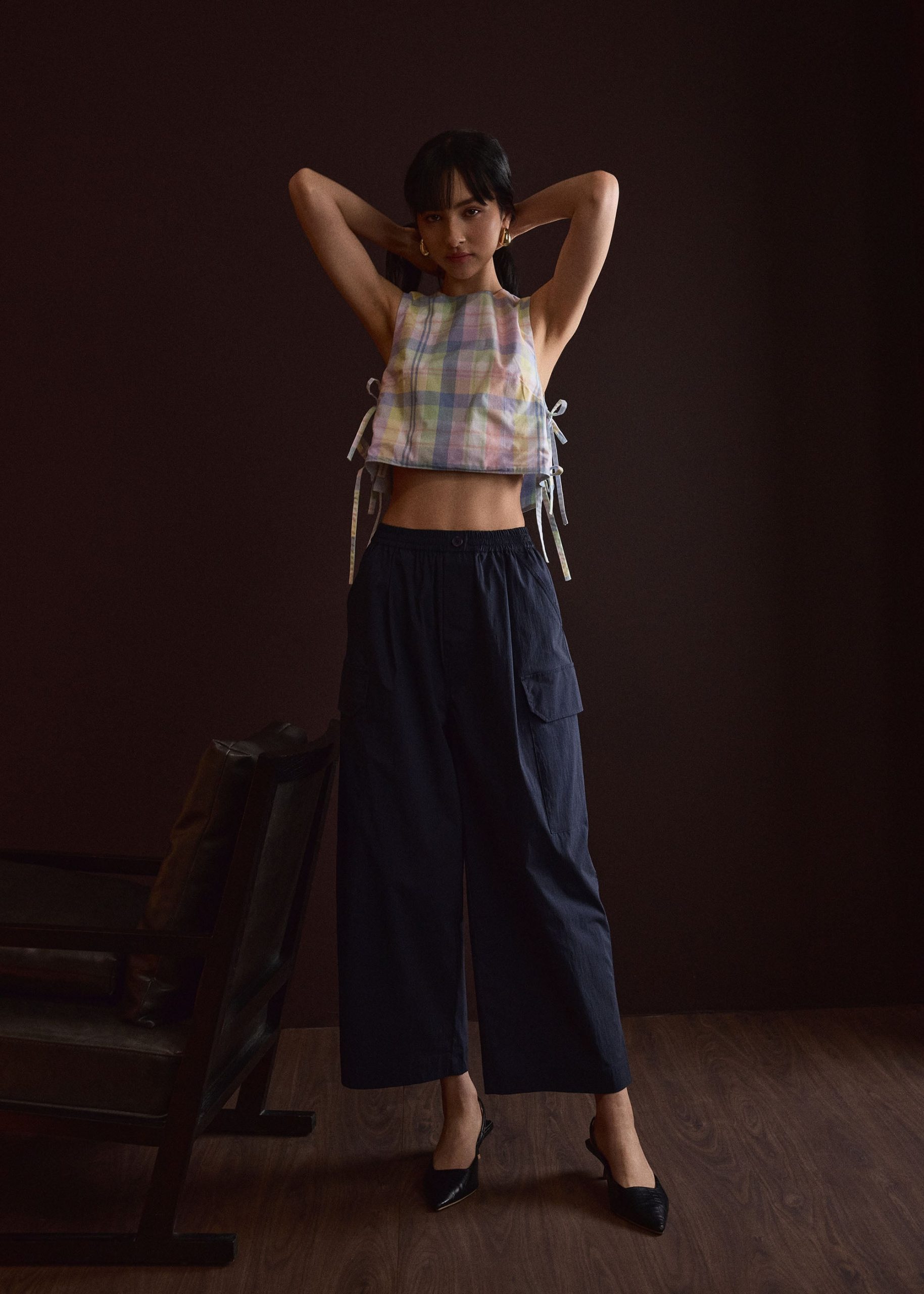 Multi-way Checkered Cotton Relaxed Top - Image 12