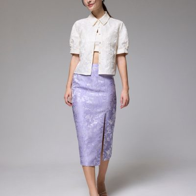 Brocade High Waist Column Midi Skirt