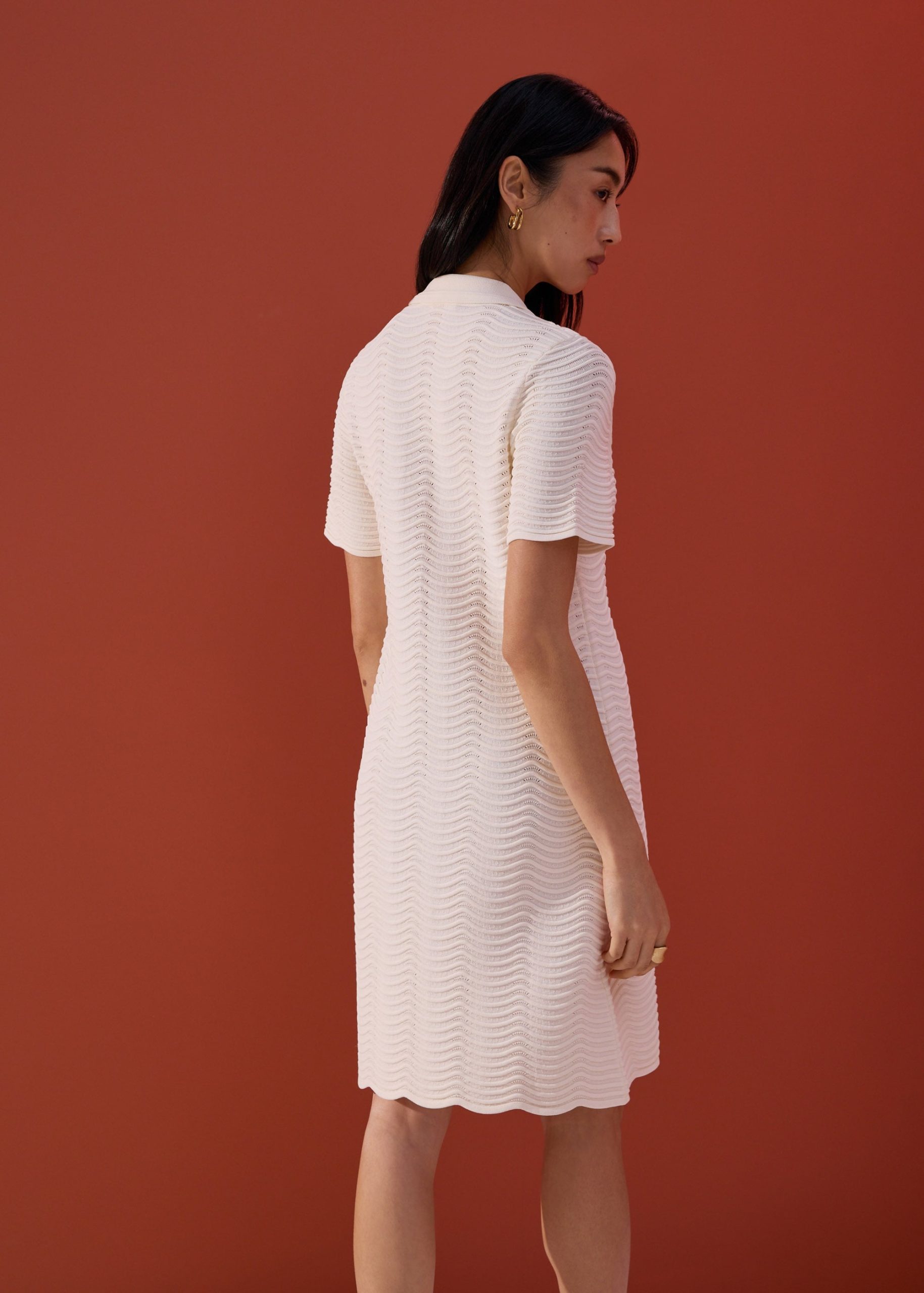 Wavy Knit Collared A-Line Mini Dress - Image 3