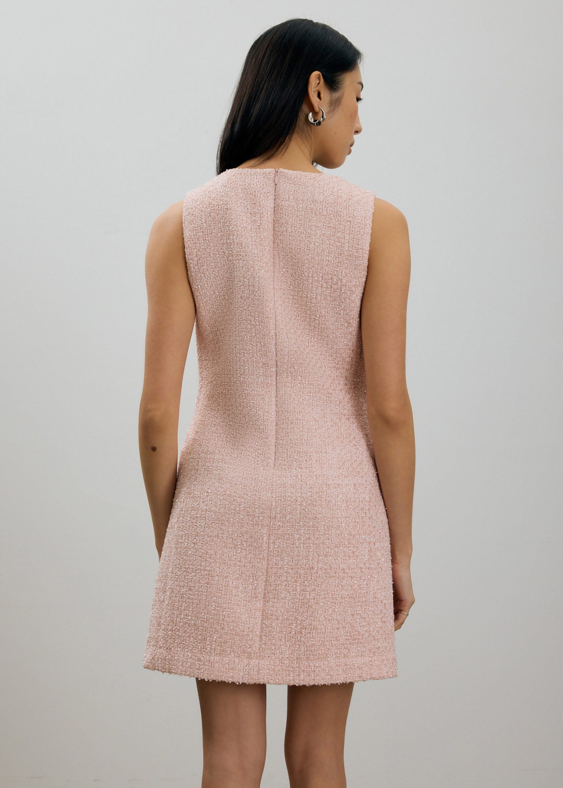 Fran Notched Ribbon Tweed Shift Mini Dress - Image 4