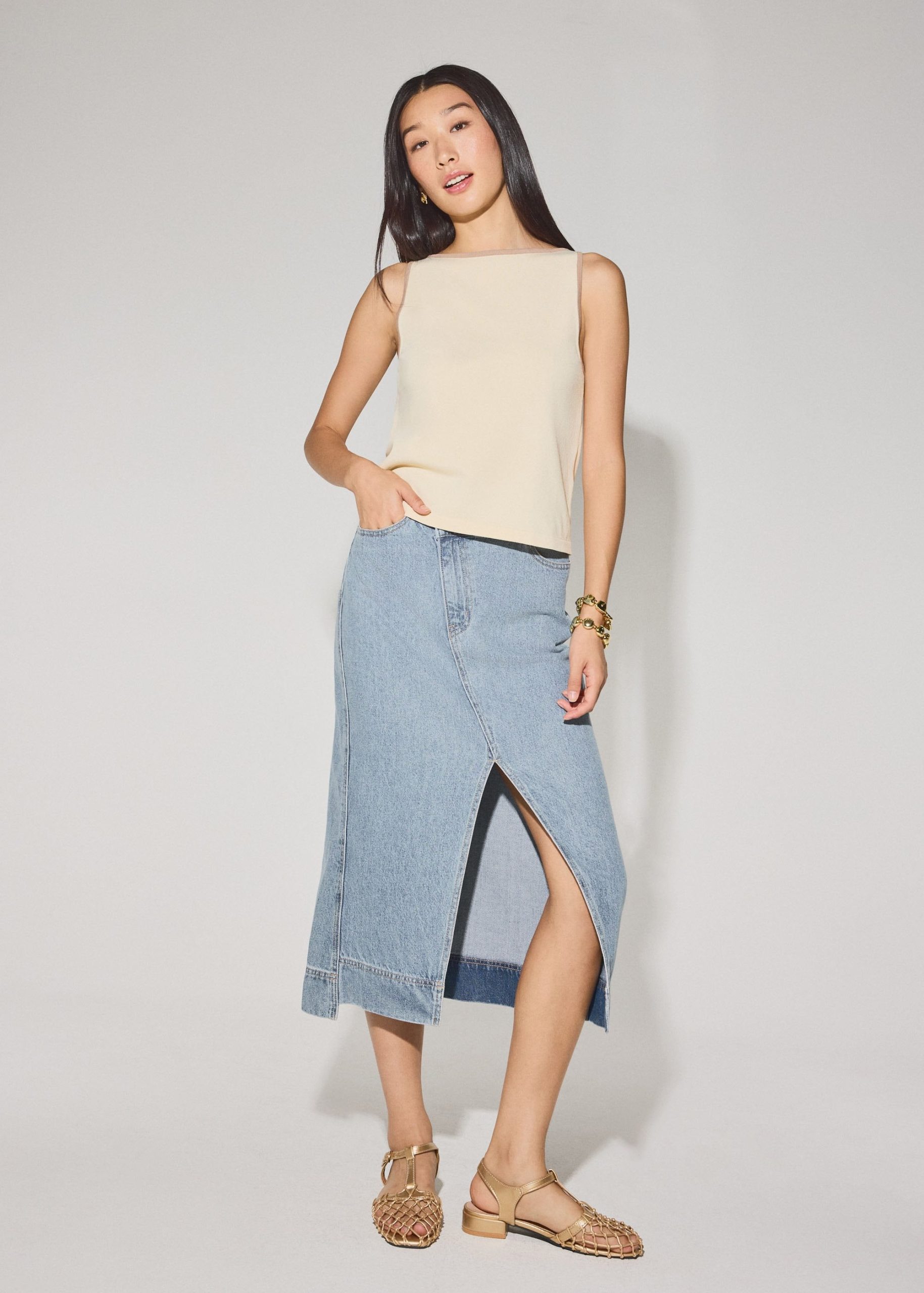 Nikki Relaxed Contrast Knit Boat Neck Tank Top - Image 12