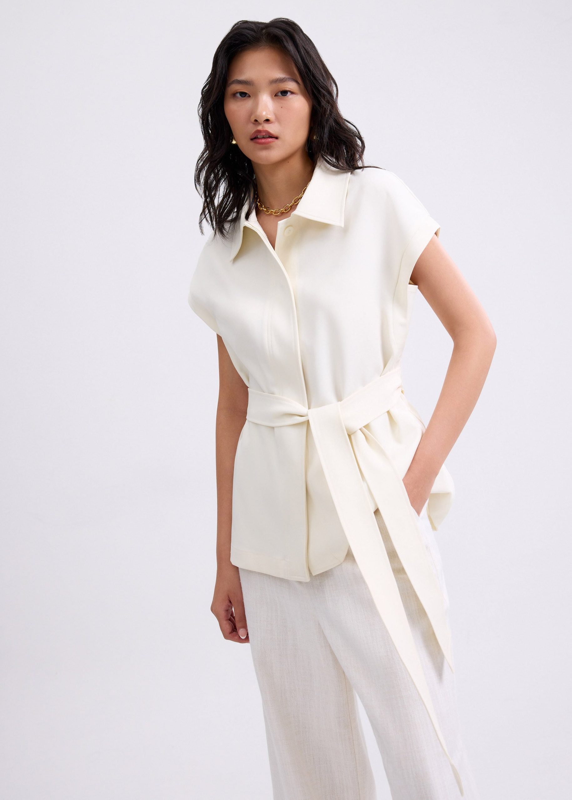 Aster Detachable Sash Tailored Tunic Vest Top - Image 12