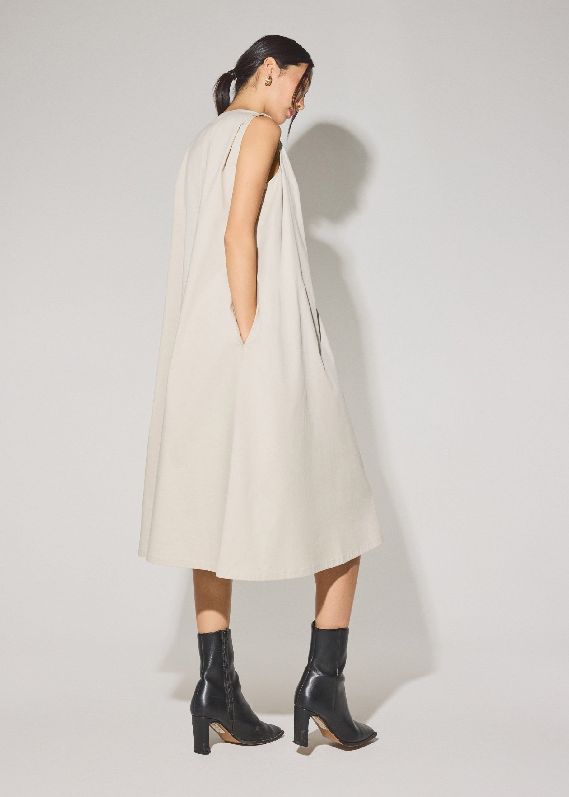 Cotton Quarter Zip Trapeze Midi Dress - Image 5