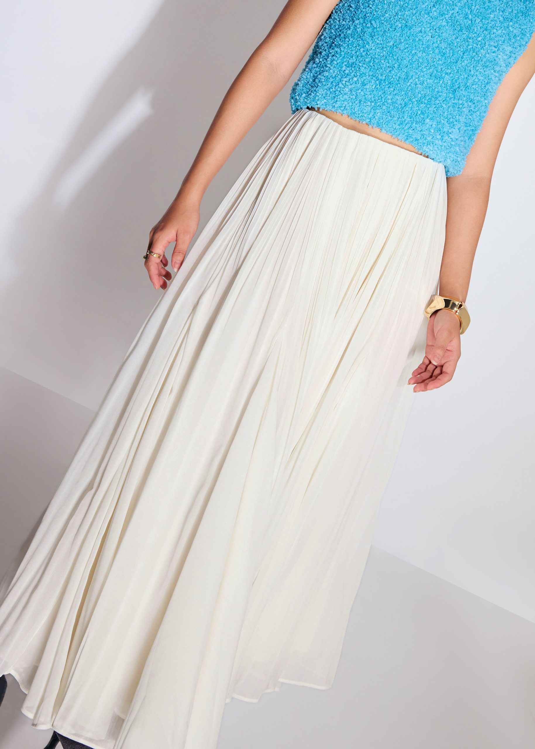 Elastic Pleated Flare Midaxi Skirt - Image 10