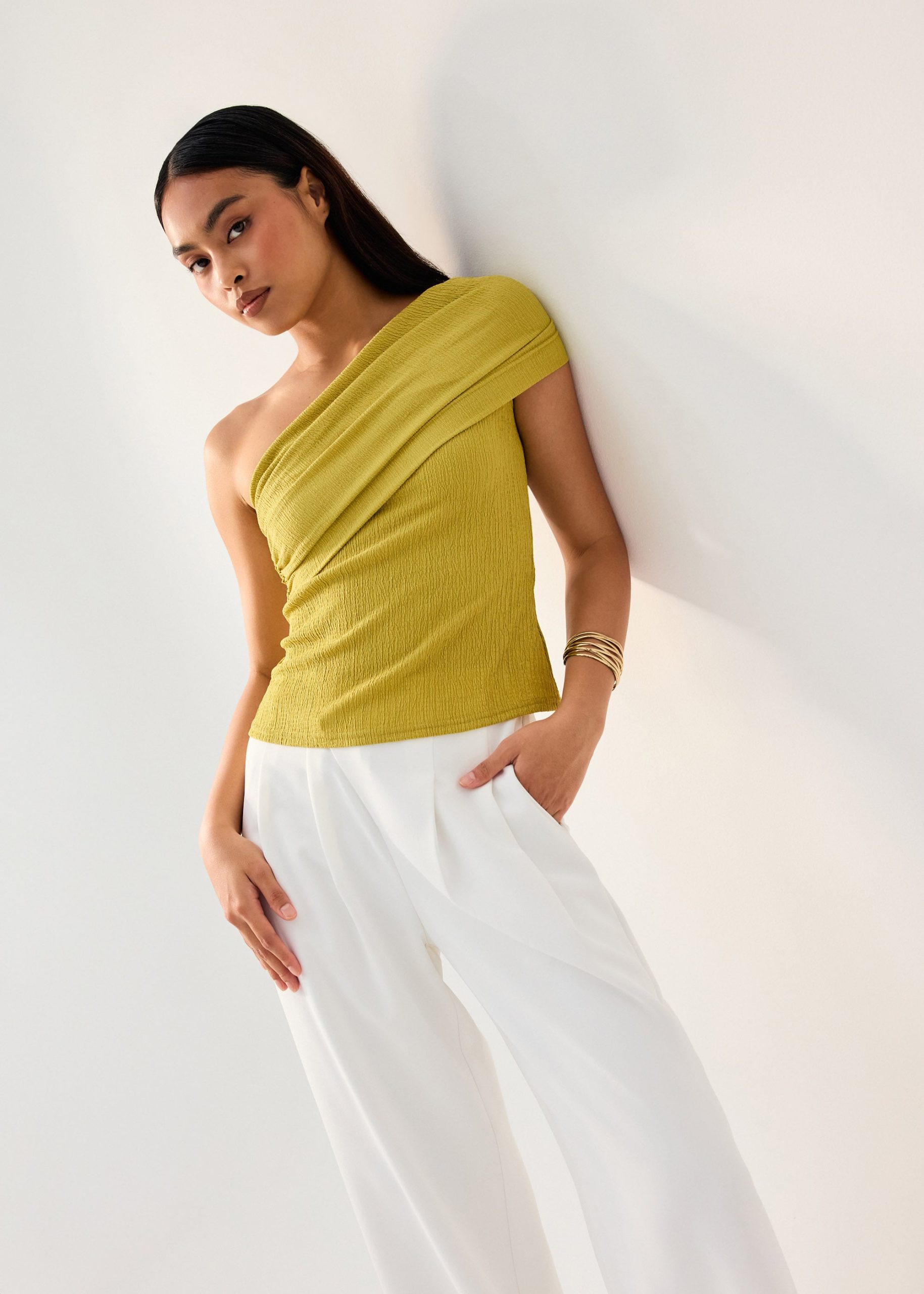 Crinkled Jersey Asymmetric Fitted Top - Image 14