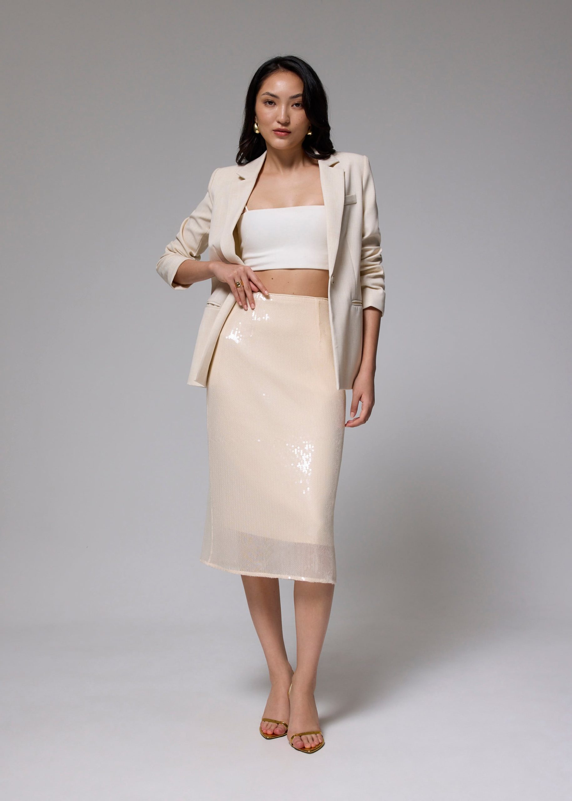 Sequin High Waist Column Midi Skirt - Image 3