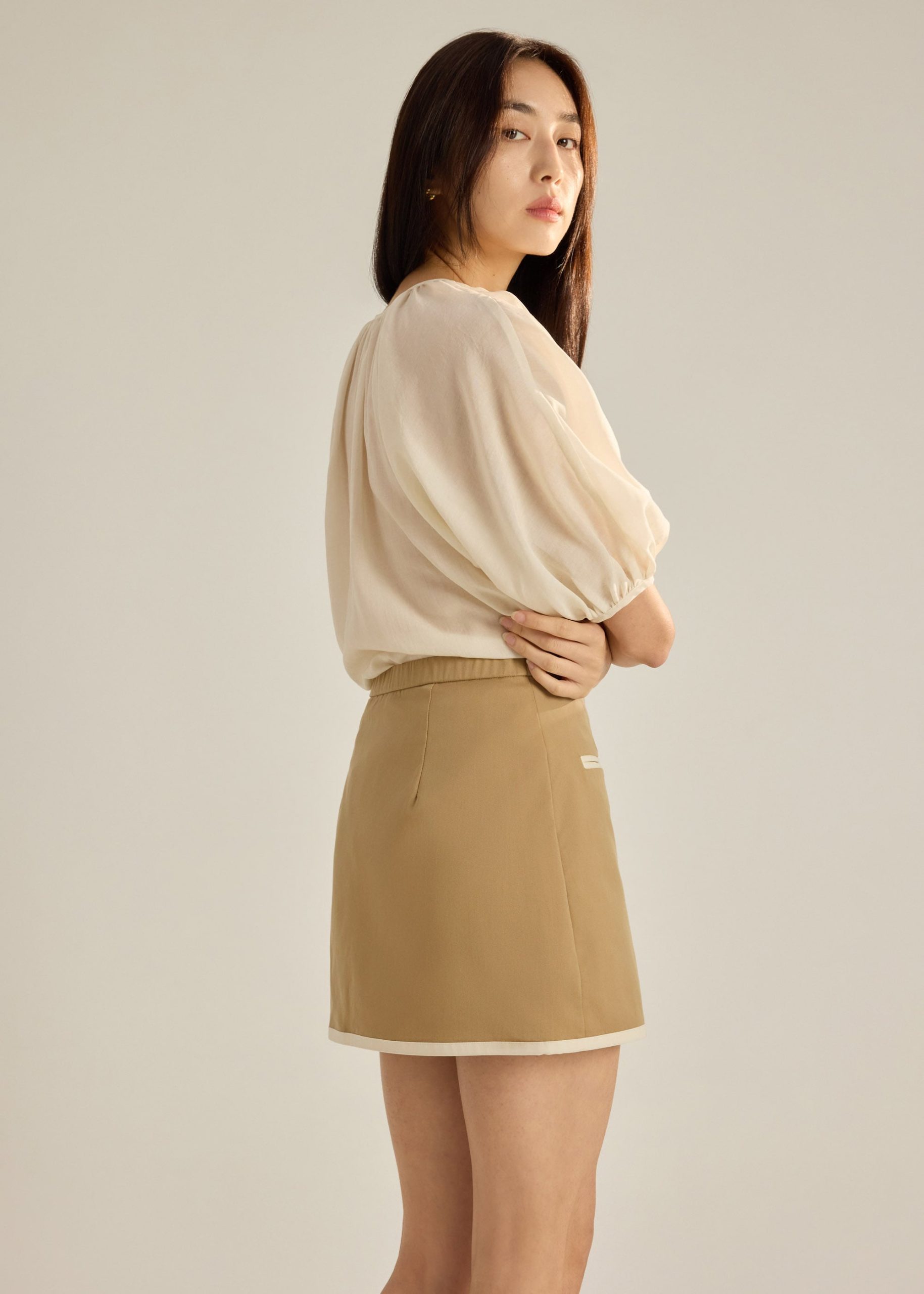 Lyocell Contrast Piping Mini Skirt - Image 6