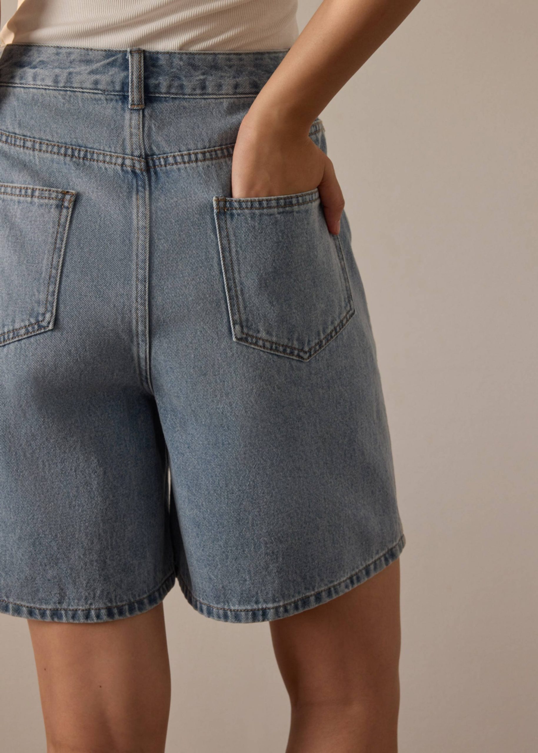 Megan Denim Mid Waist Bermuda Shorts - Image 9
