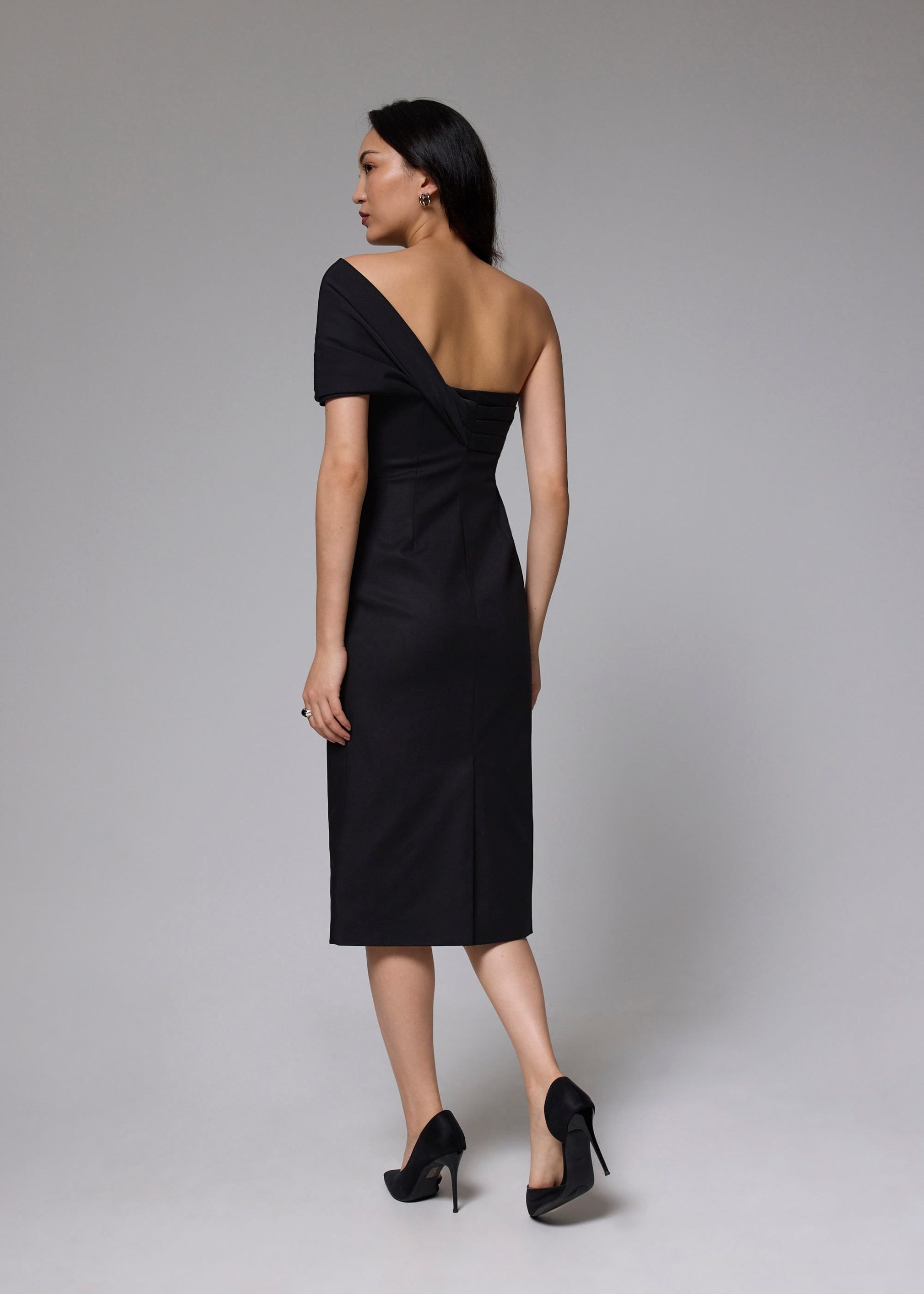 Asymmetric Front Twist Column Midi Dress - Image 3