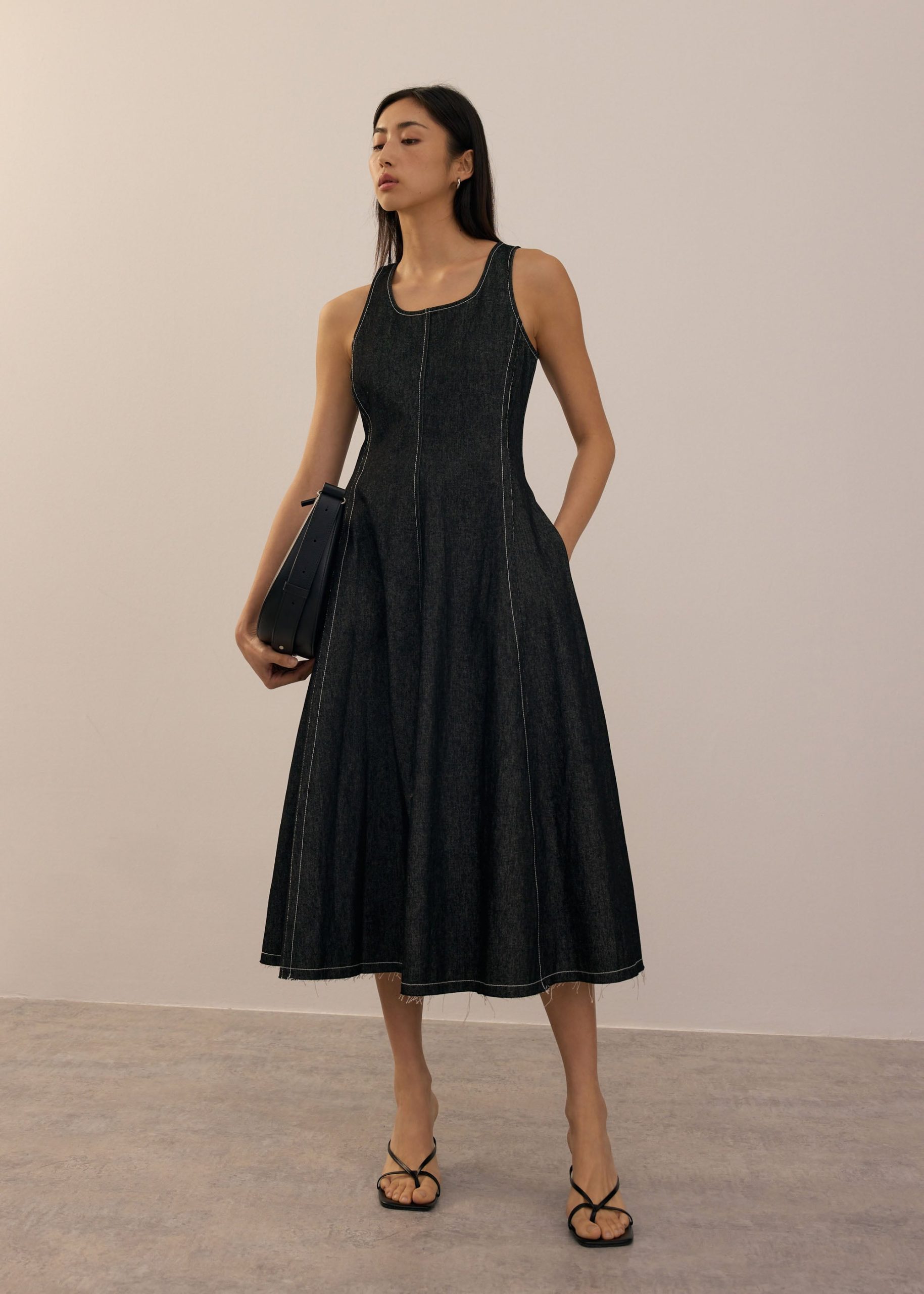 Denim Scoop Neck Midi Dress - Image 7