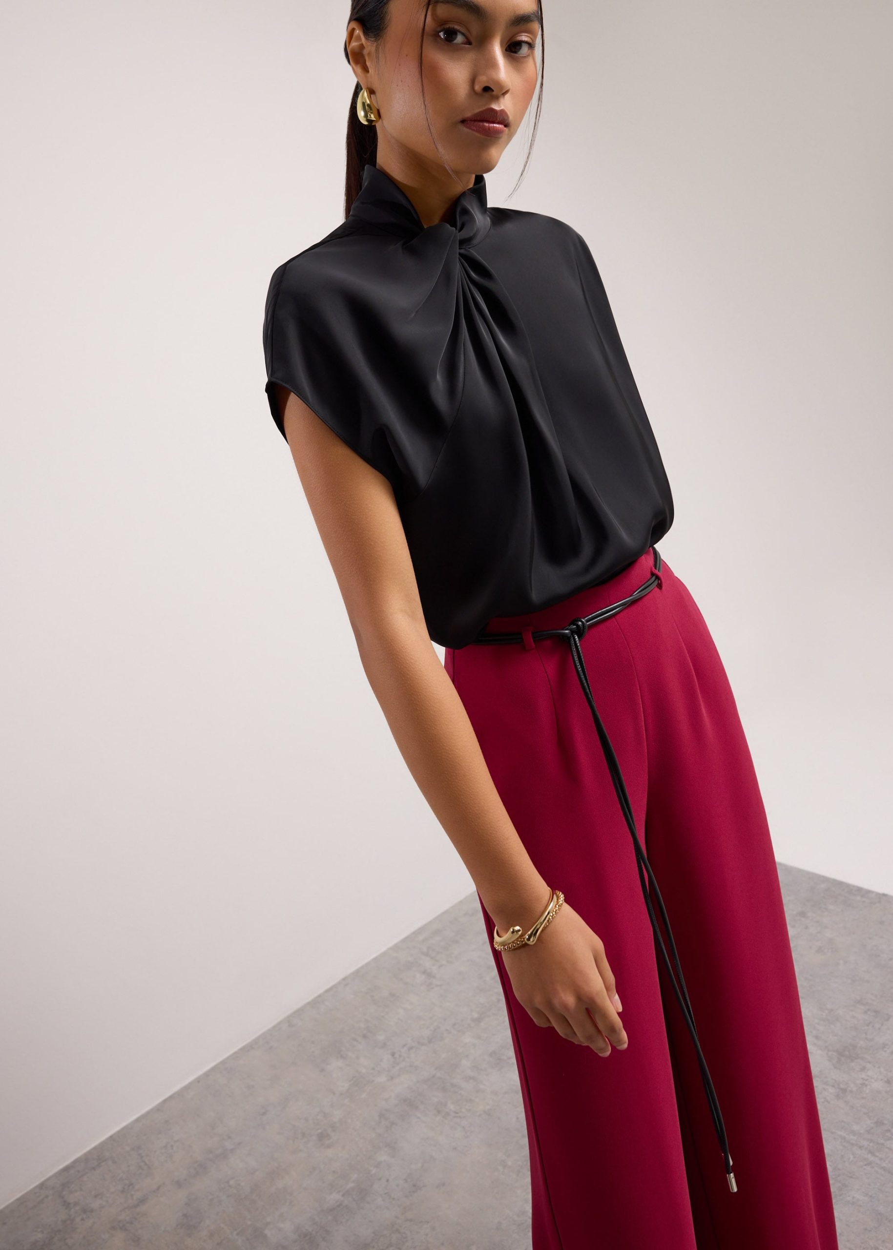 Satin Drape Collared Blouse - Image 13