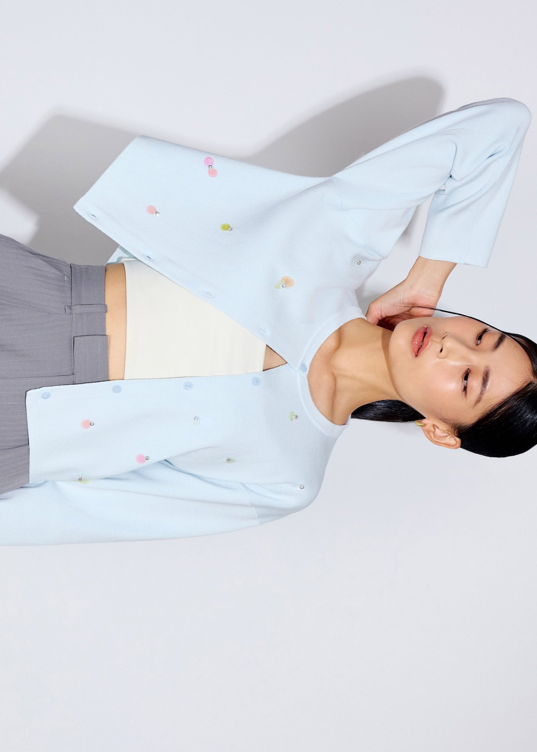 Relaxed Embellished Round Neck Cardigan - Image 7