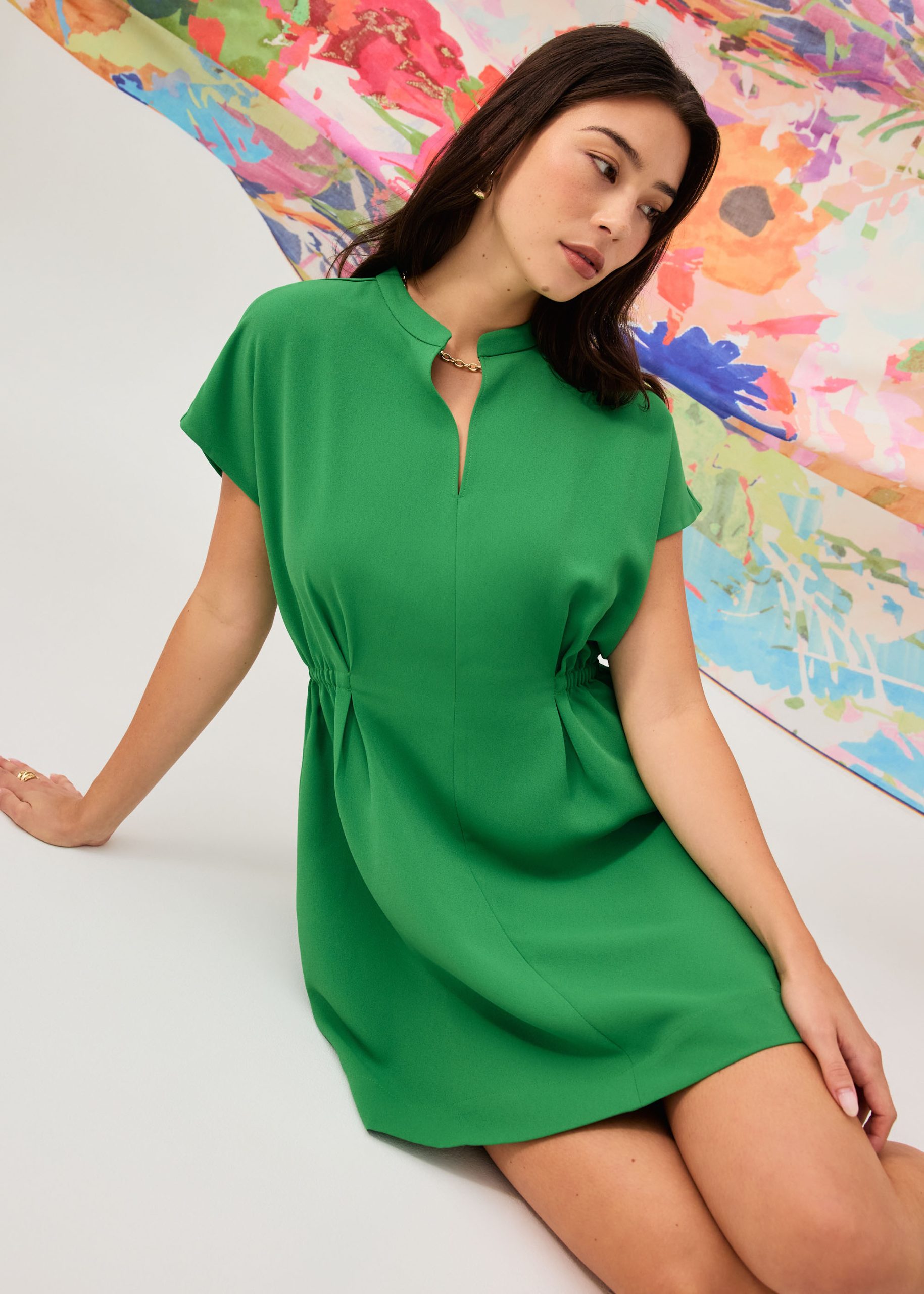 Zaya Side Elastic Mandarin Collar Fit & Flare Mini Dress - Image 8