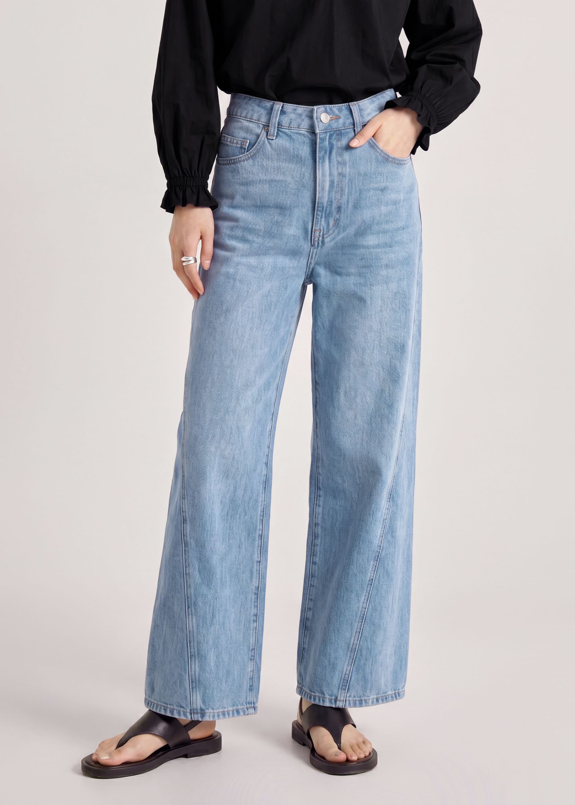 Wide Straight Leg Panelled Jeans - Image 9