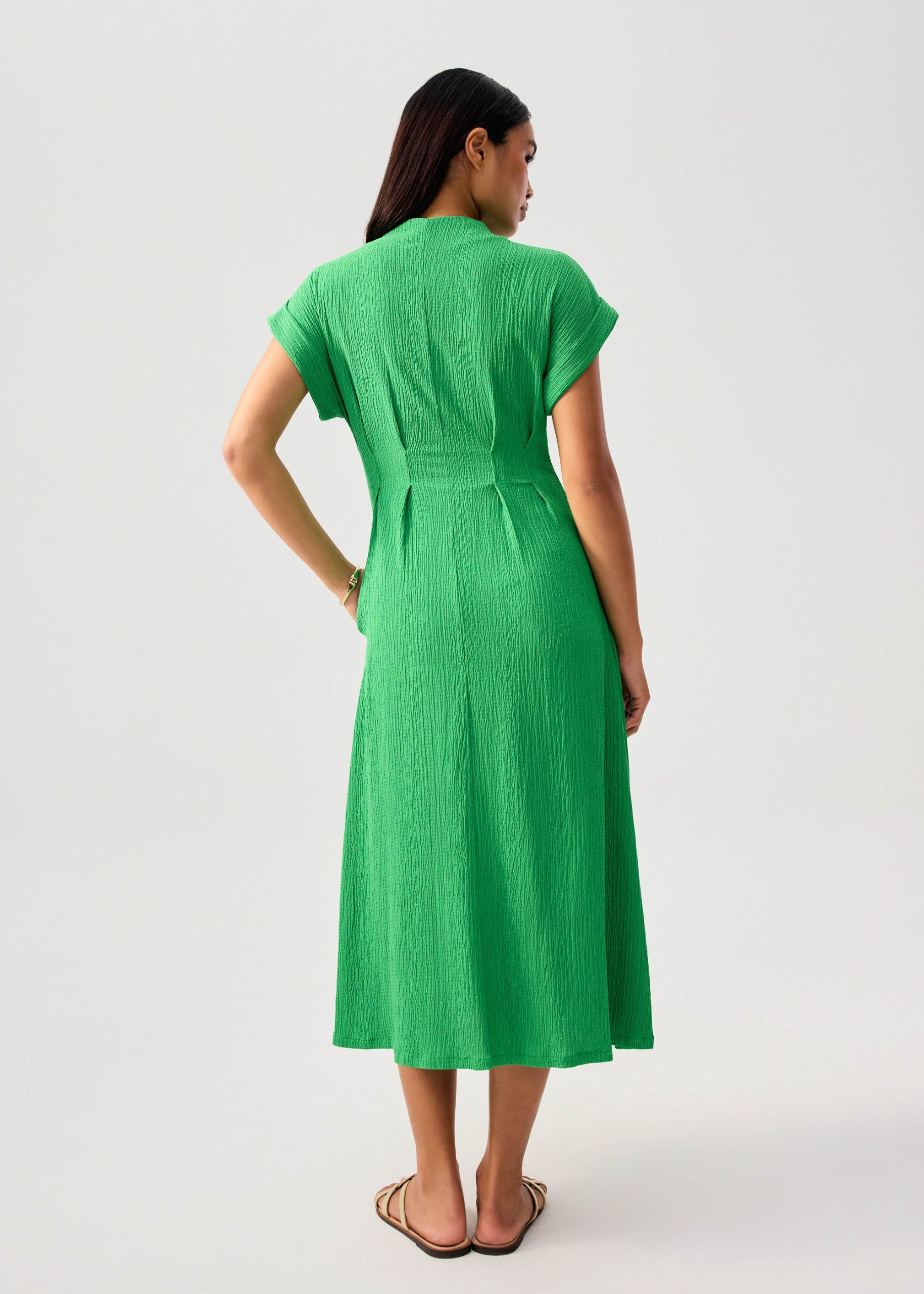 Crinkled Collared Button Down Fit & Flare Midi Dress - Image 10