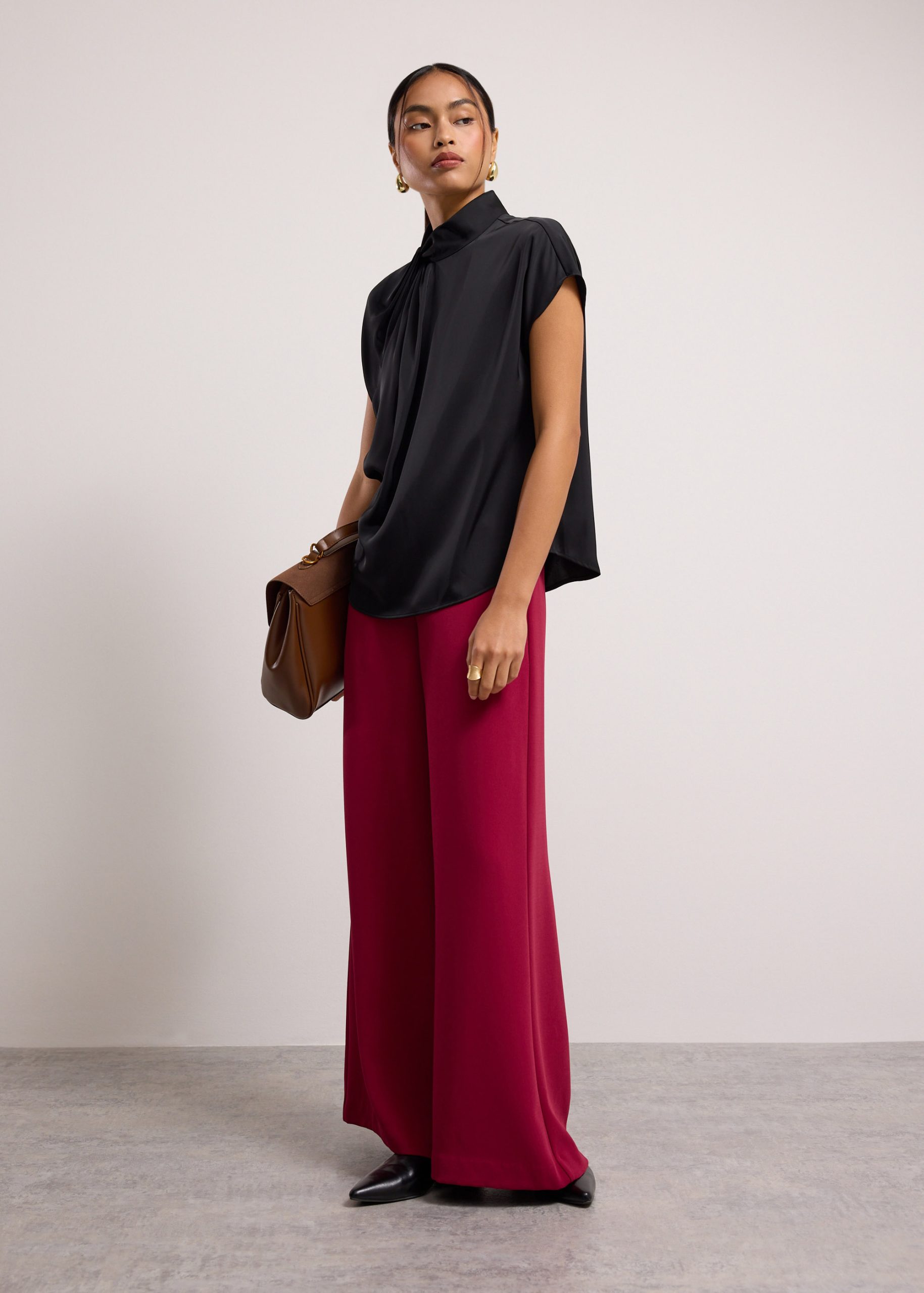 Satin Drape Collared Blouse - Image 24