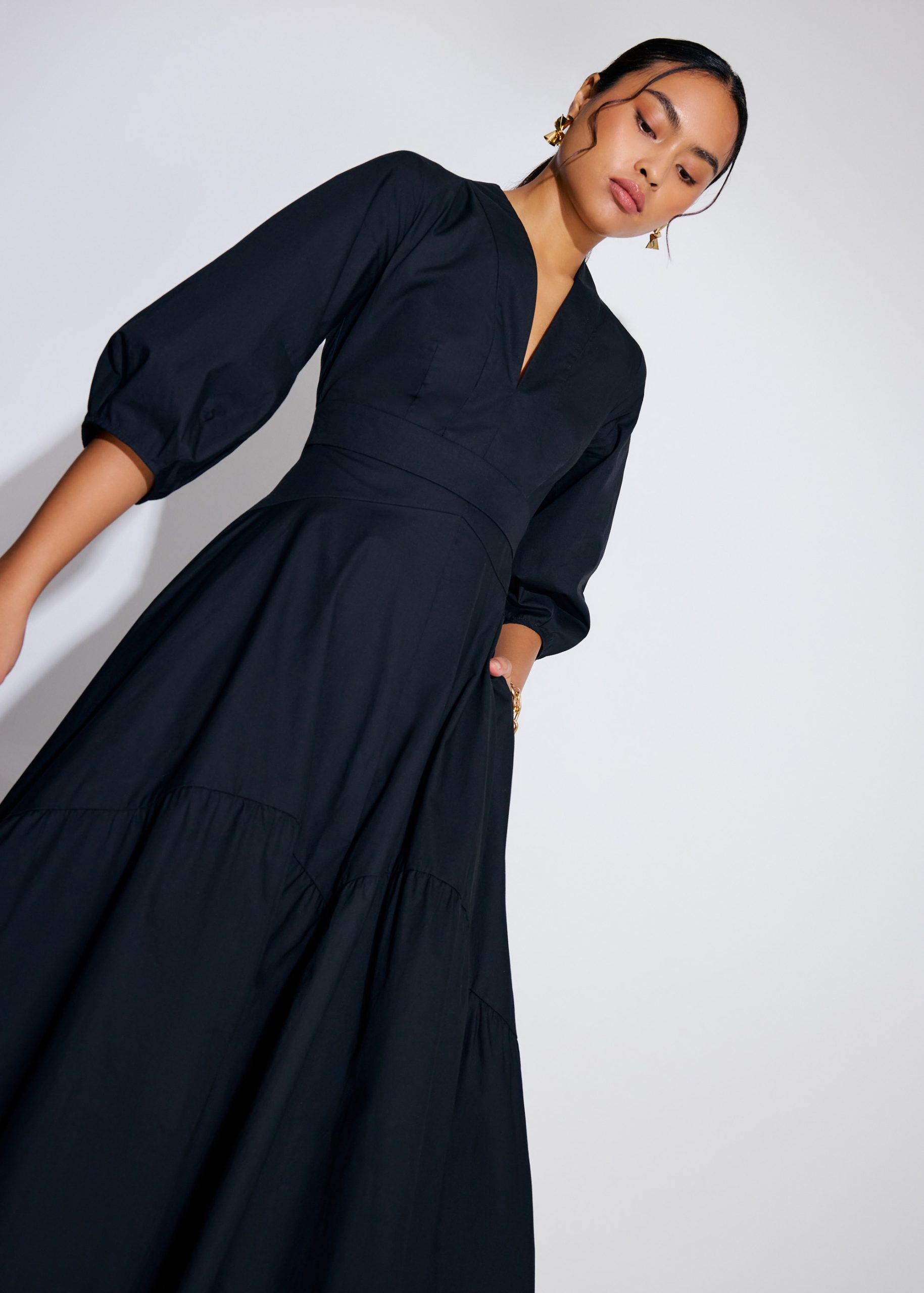 Cotton Panelled Fit & Flare Midaxi Dress - Image 3