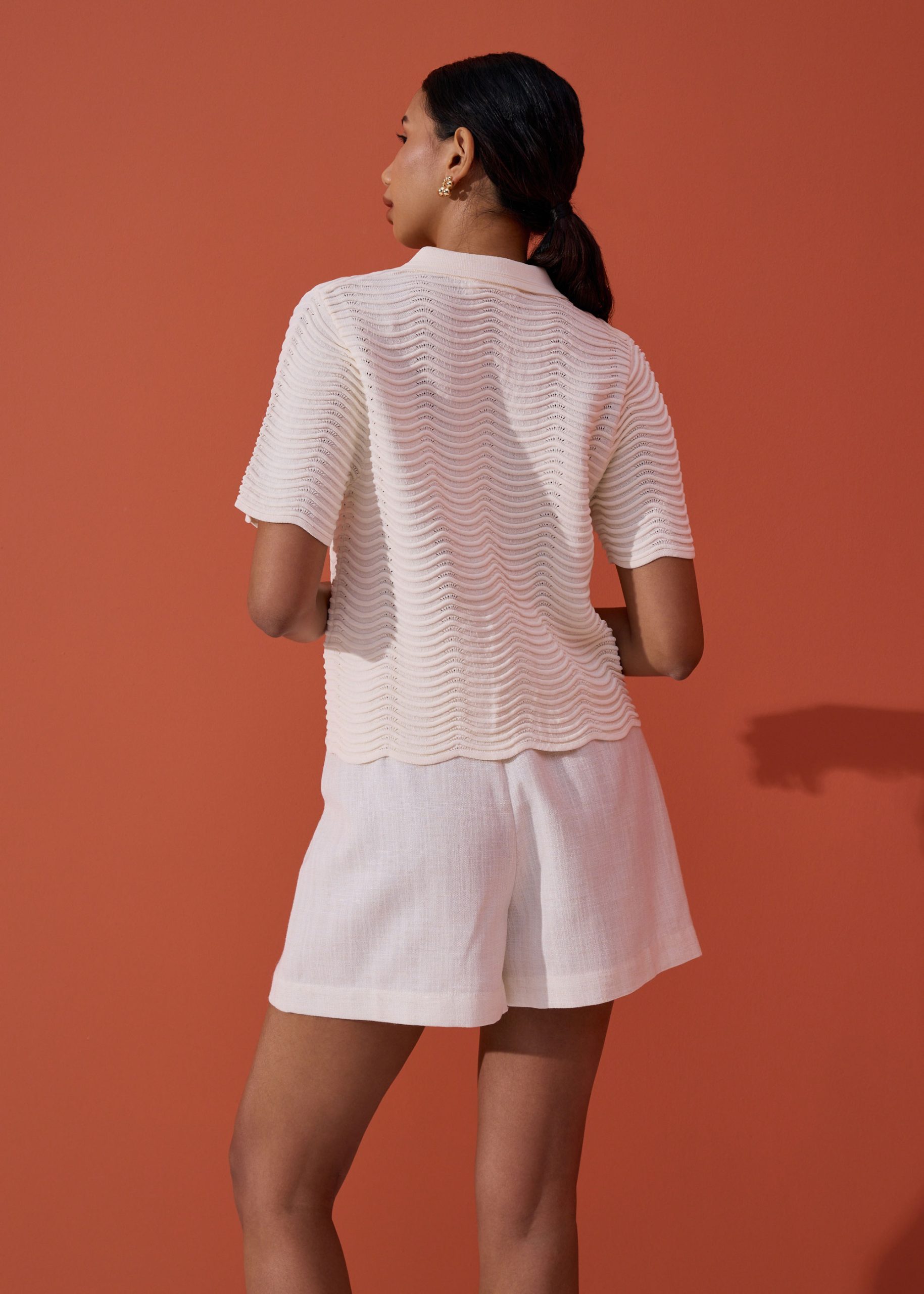 Wavy Knit Collared Boxy Cardigan - Image 9