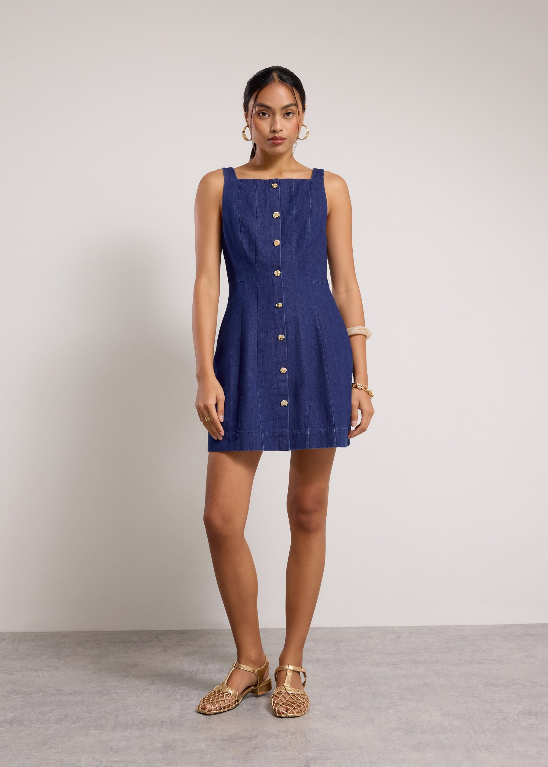 Denim Panelled A-Line Mini Dress - Image 6