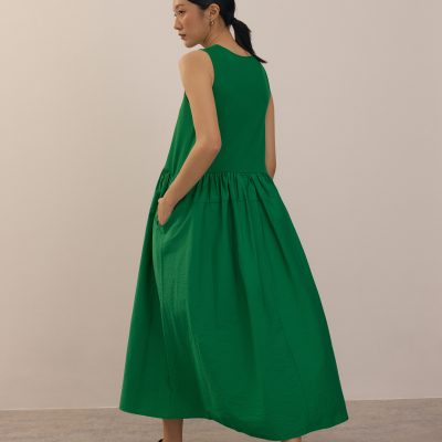 Jersey Round Neck Drop Waist Trapeze Midaxi Dress