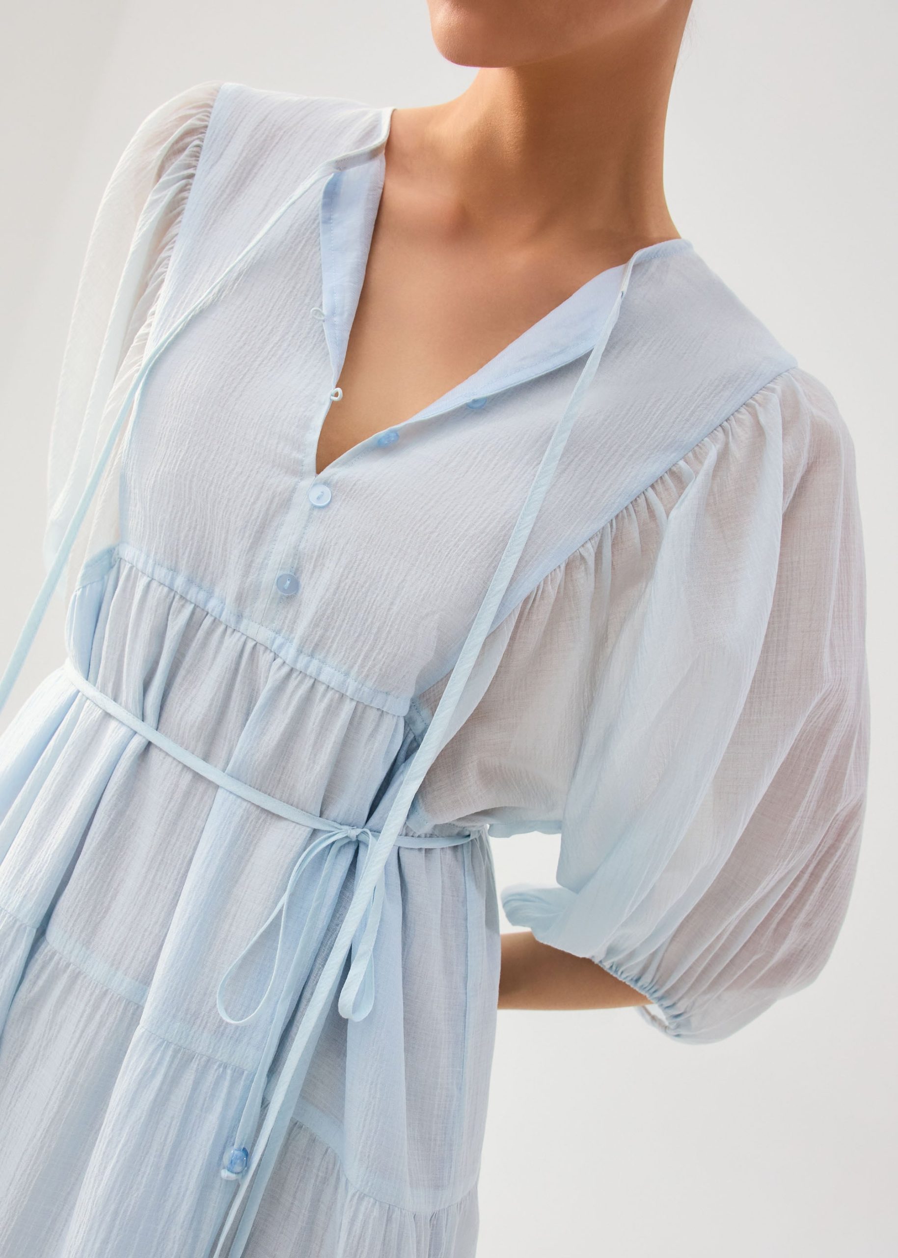 Sheer Lyocell Tiered Round Neck Trapeze Maxi Dress - Image 4
