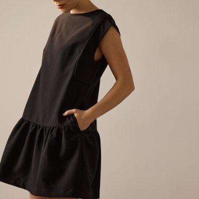 Marla Twill Round Neck Drop Waist Mini Dress