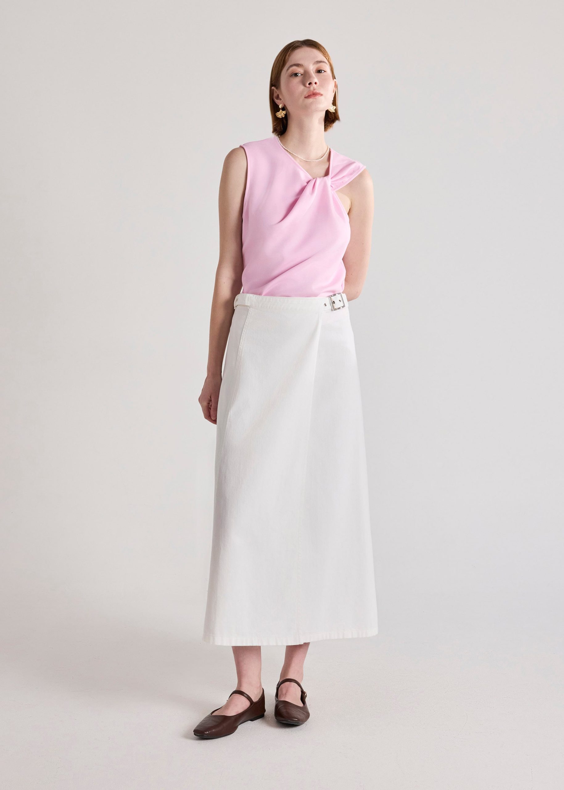 Denim Buckle Belt Wrap Skirt - Image 2