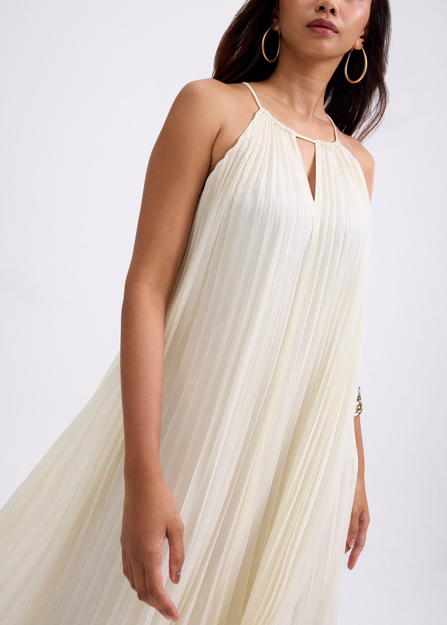 Pleated Trapeze Halter Midaxi Dress