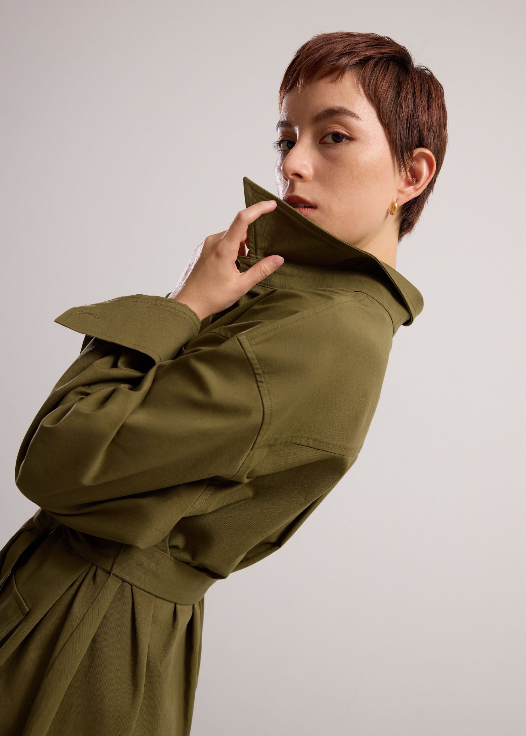 Oversized Cotton Twill Button Down Utility Shirt Dress - Image 10