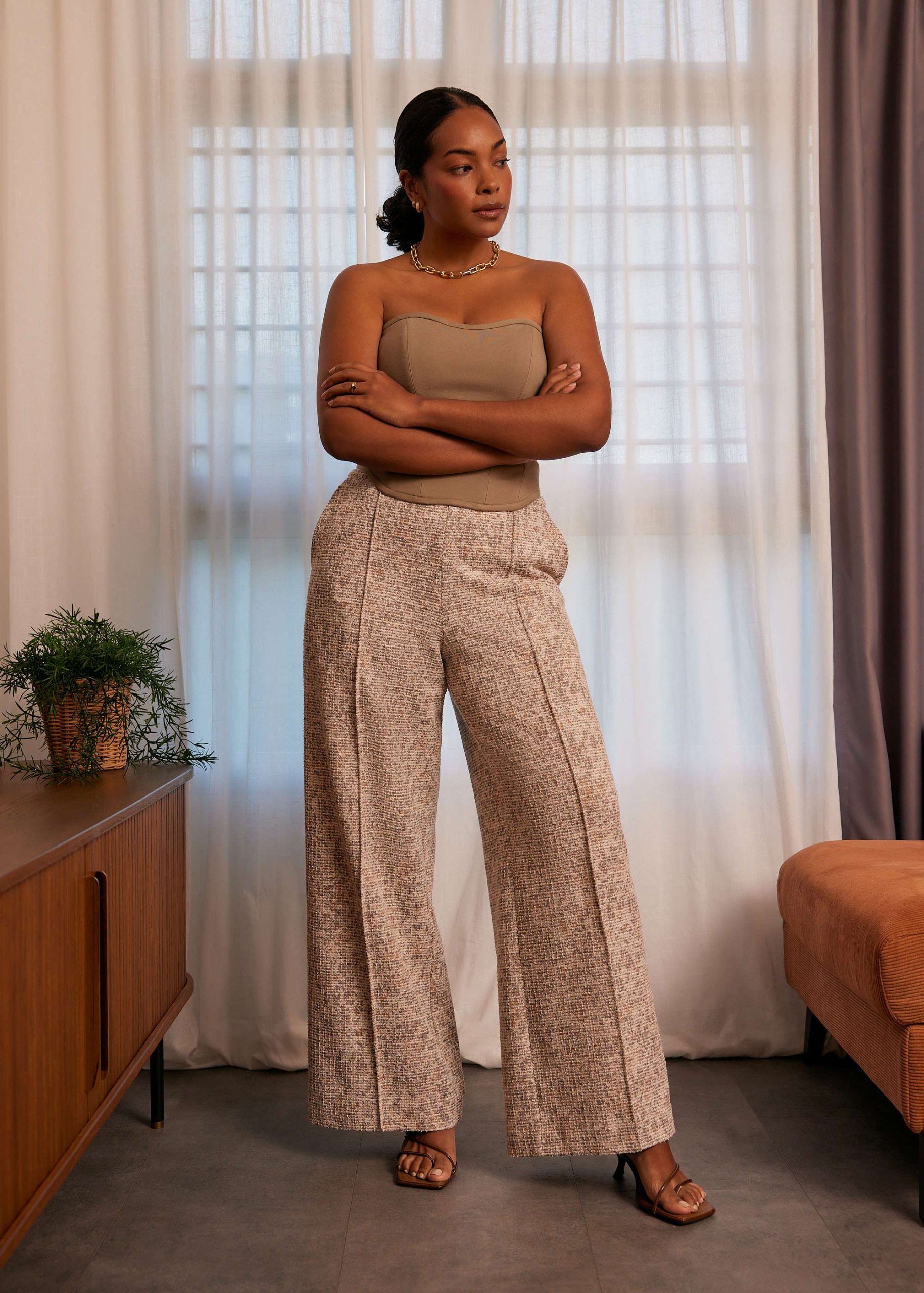 Leggy??Tweed High Waist Wide Leg Pants - Image 8