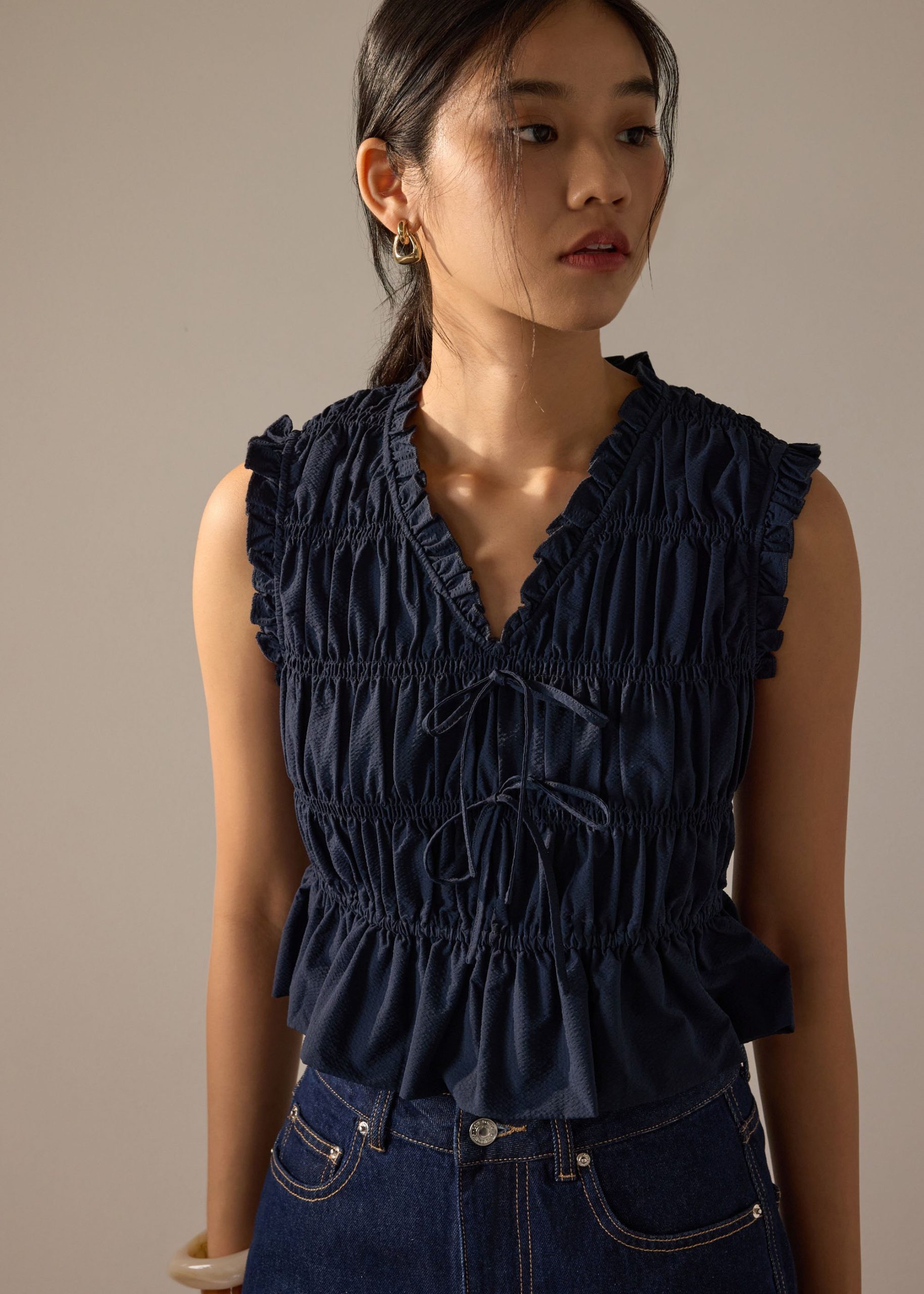 Smocked Fitted Peplum Top - Image 5