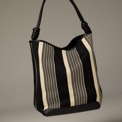 Stripe Knit Shoulder Tote Bag