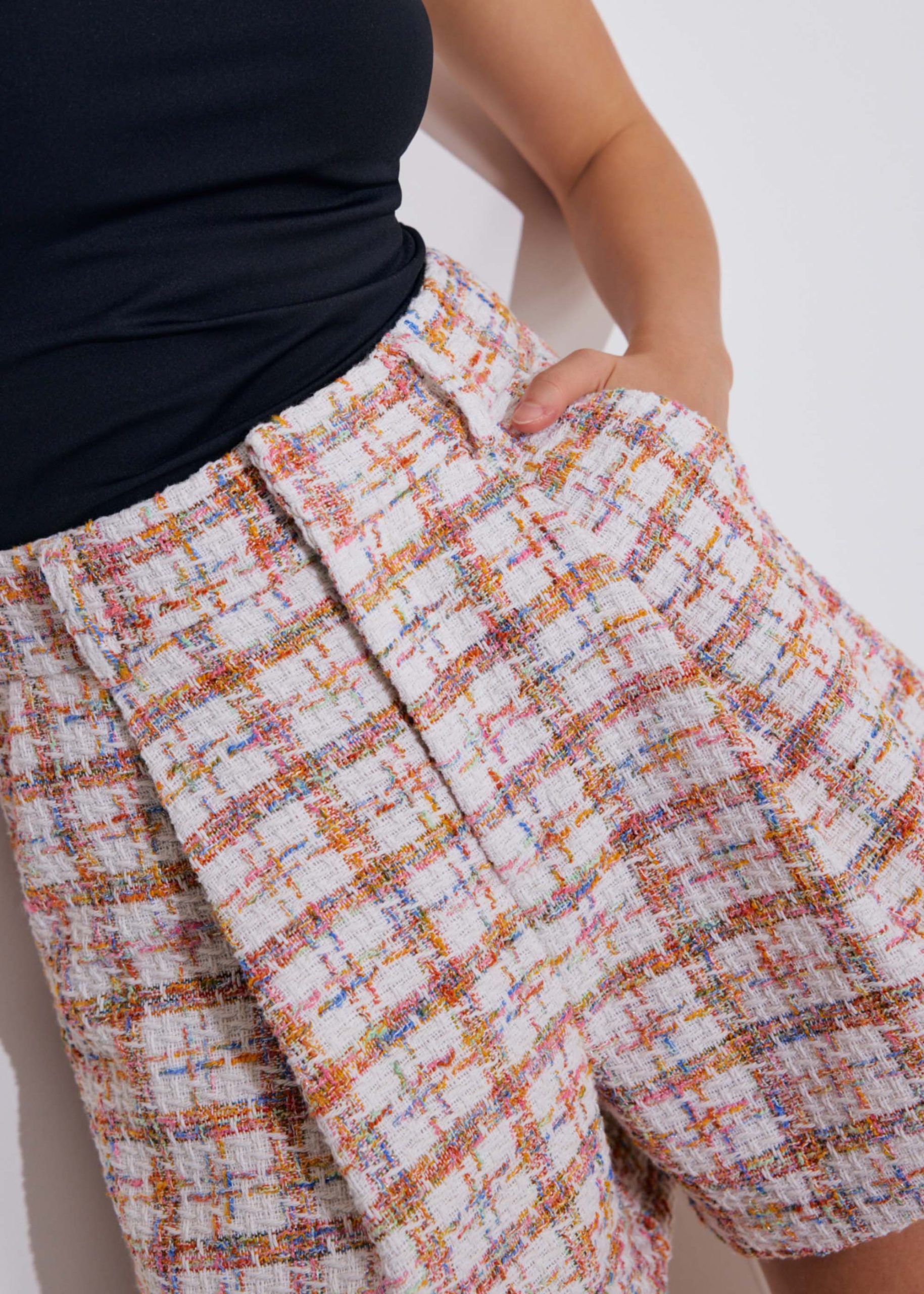 Tweed High Waist A-Line Shorts - Image 3