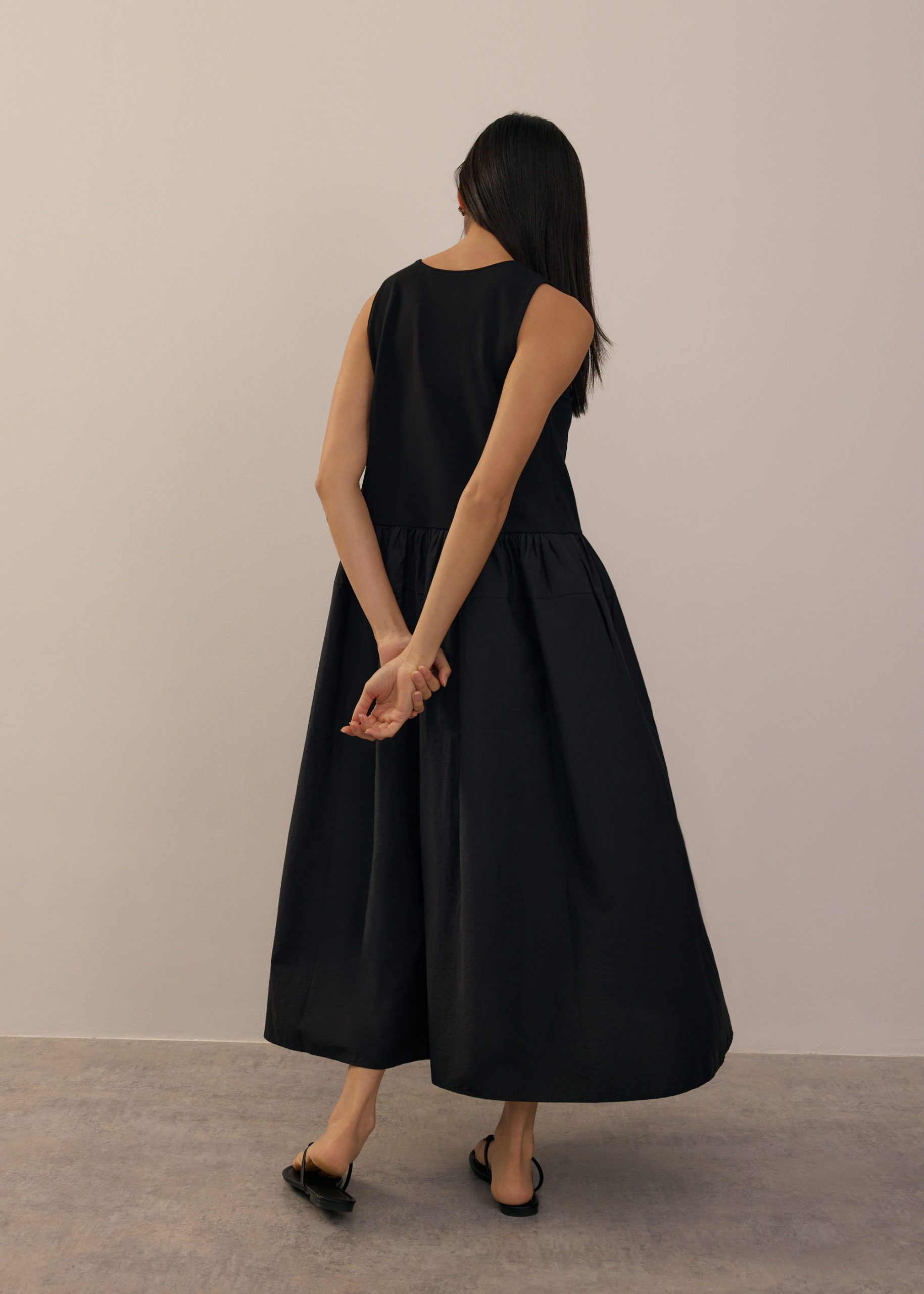 Jersey Round Neck Drop Waist Trapeze Midaxi Dress - Image 3