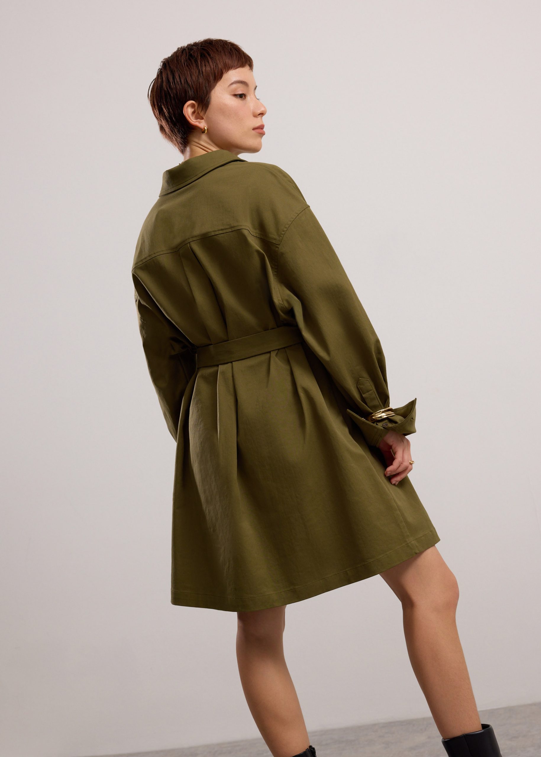 Oversized Cotton Twill Button Down Utility Shirt Dress - Image 13