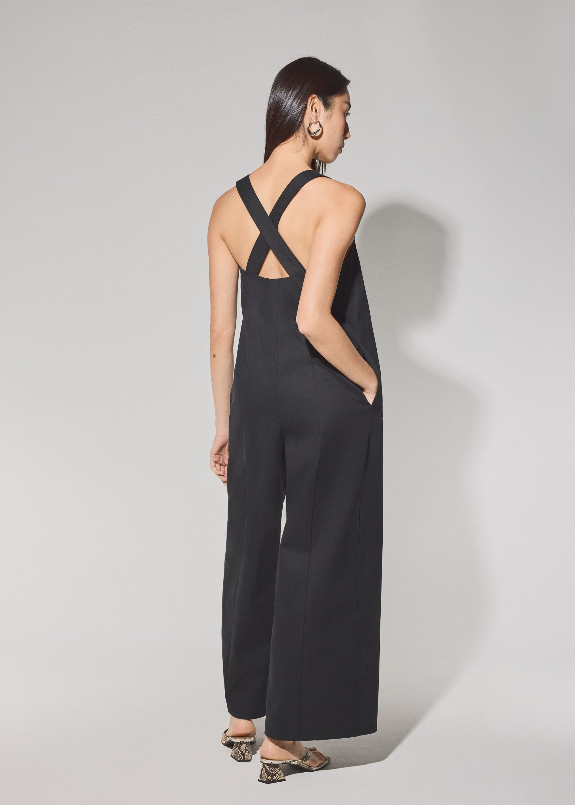 Lyocell Front Zip Cross Back Jumpsuit - Image 2