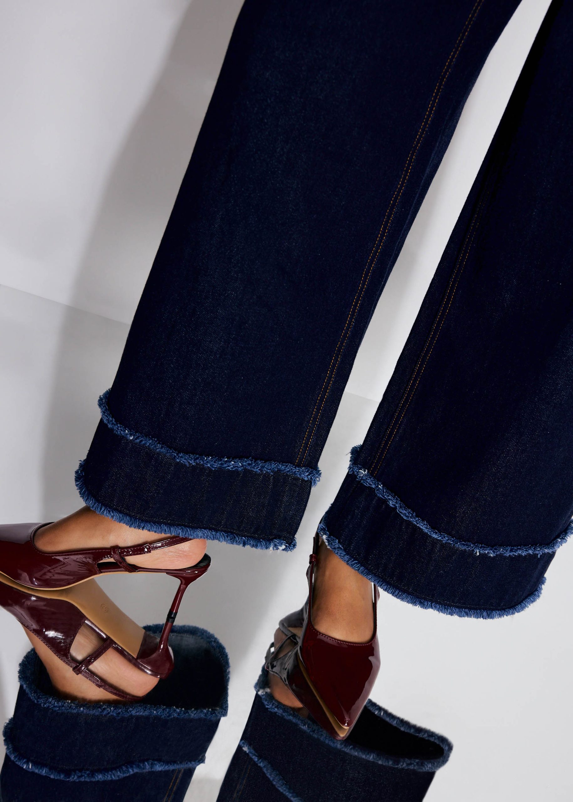 Denim Frayed Hem Mid Waist Wide Leg Jeans - Image 5