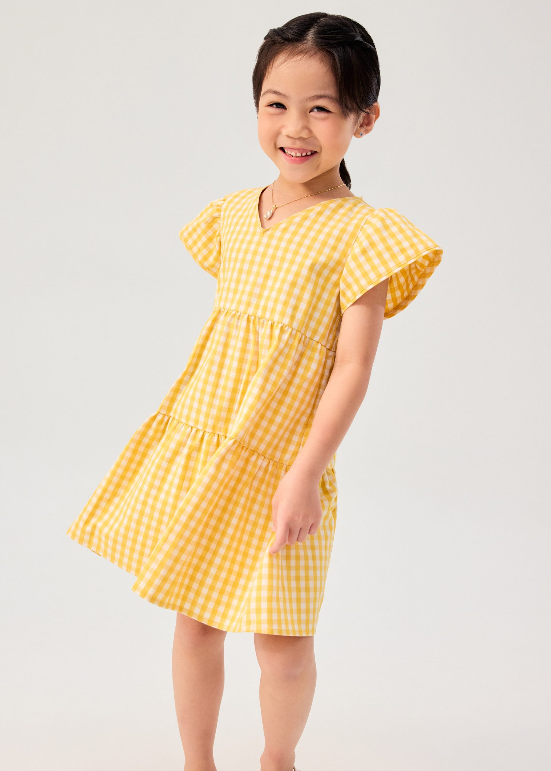 Girls' Tiered Gingham Cotton Cap Sleeve Trapeze Dress - Image 9