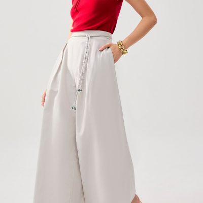 Leggy??Belted Cotton Wide Leg Pants