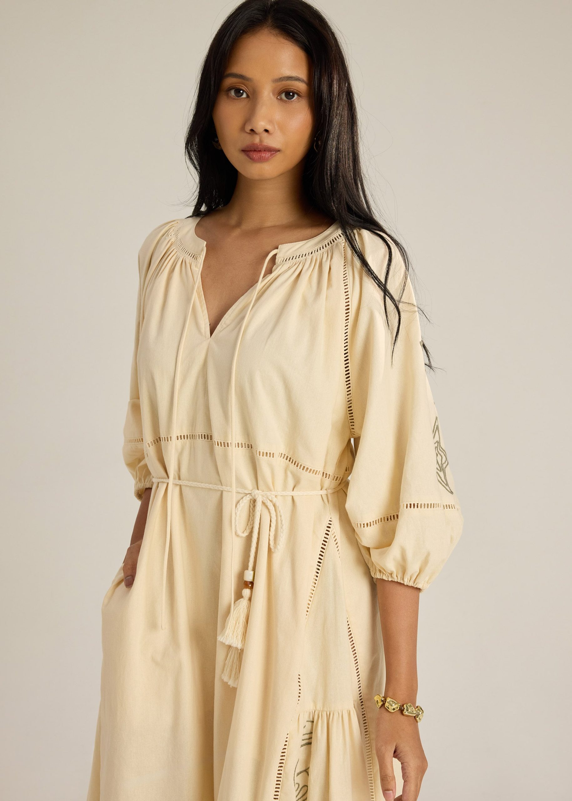 Cotton Trapeze Dress With Sash in Coastal Charm Embroidery - Image 2