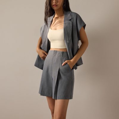 Bea Elastic Melange Pleated High Waist Shorts
