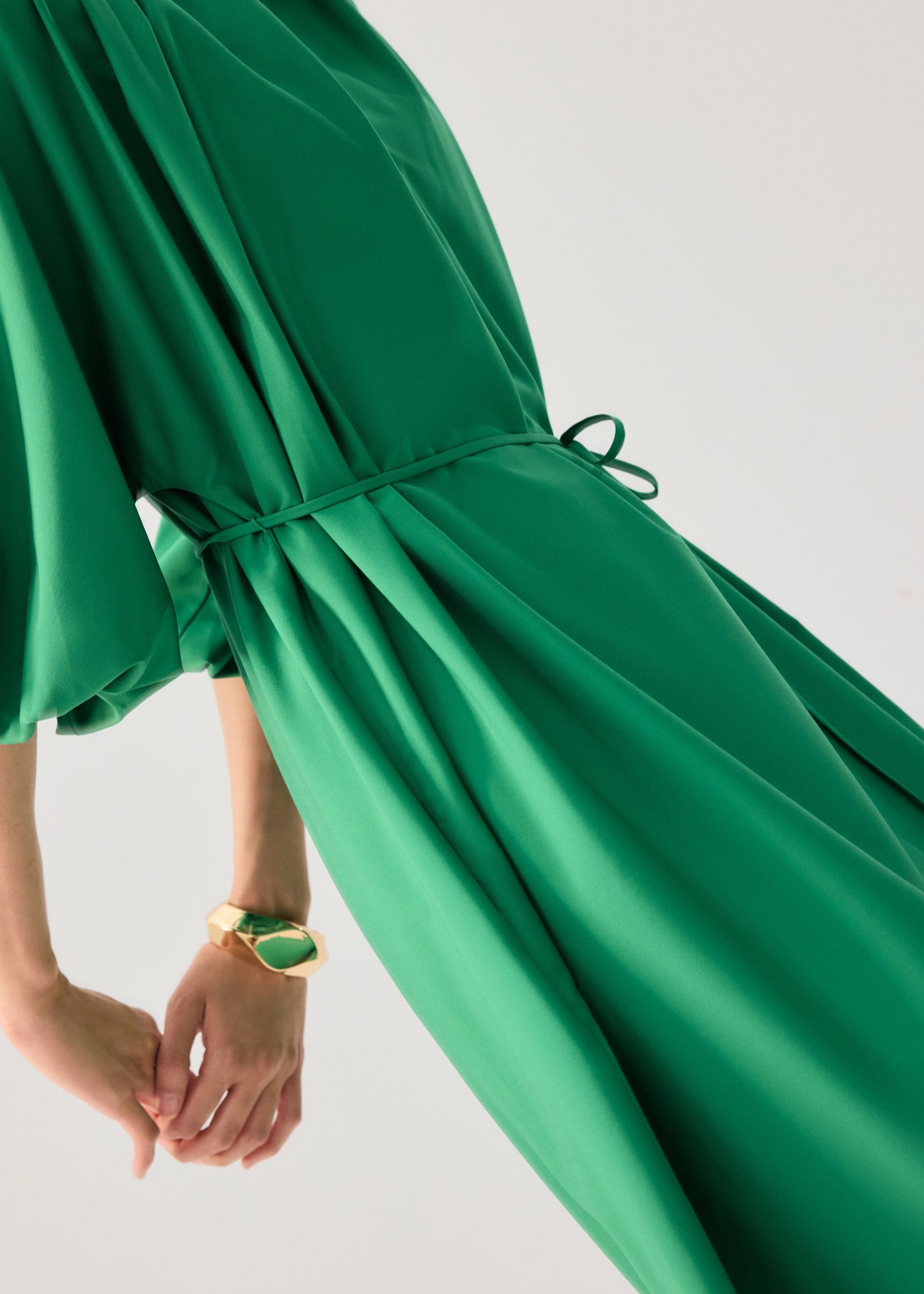 Detachable Sash Tie Puff Sleeve Cocoon Midaxi Dress - Image 14