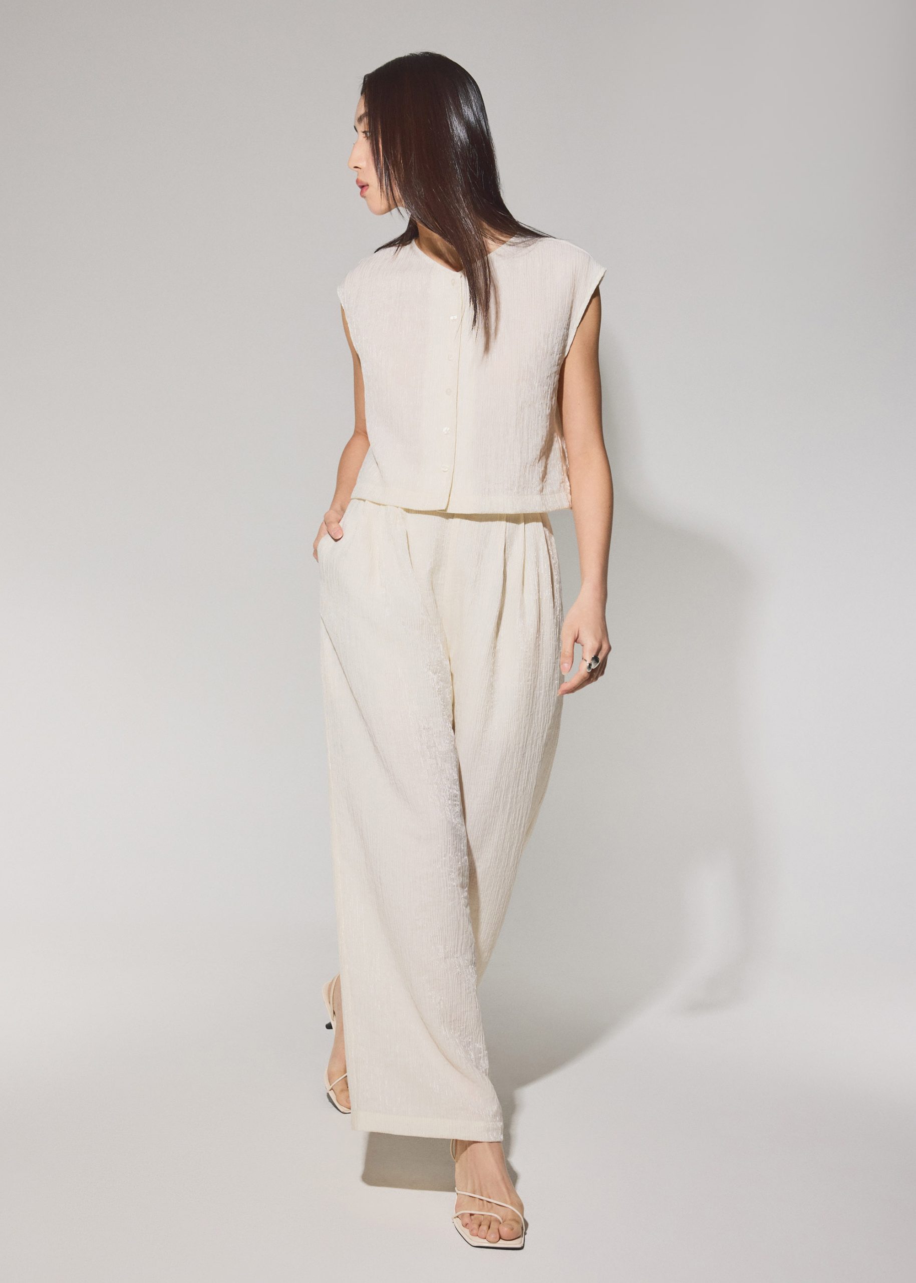 Relaxed Textured Lyocell Button Down Top - Image 12