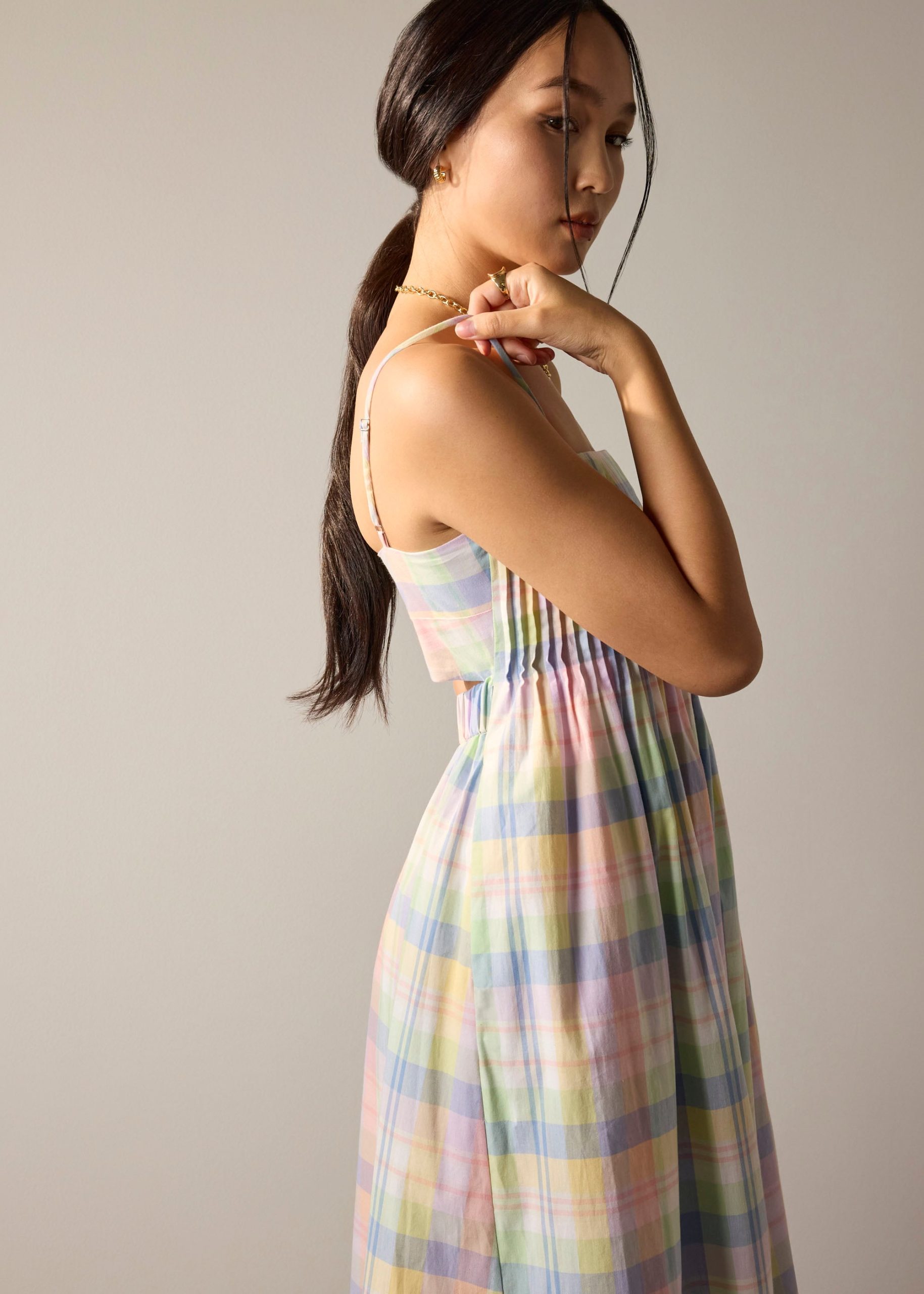 Checkered Cotton Fit & Flare Maxi Dress - Image 6