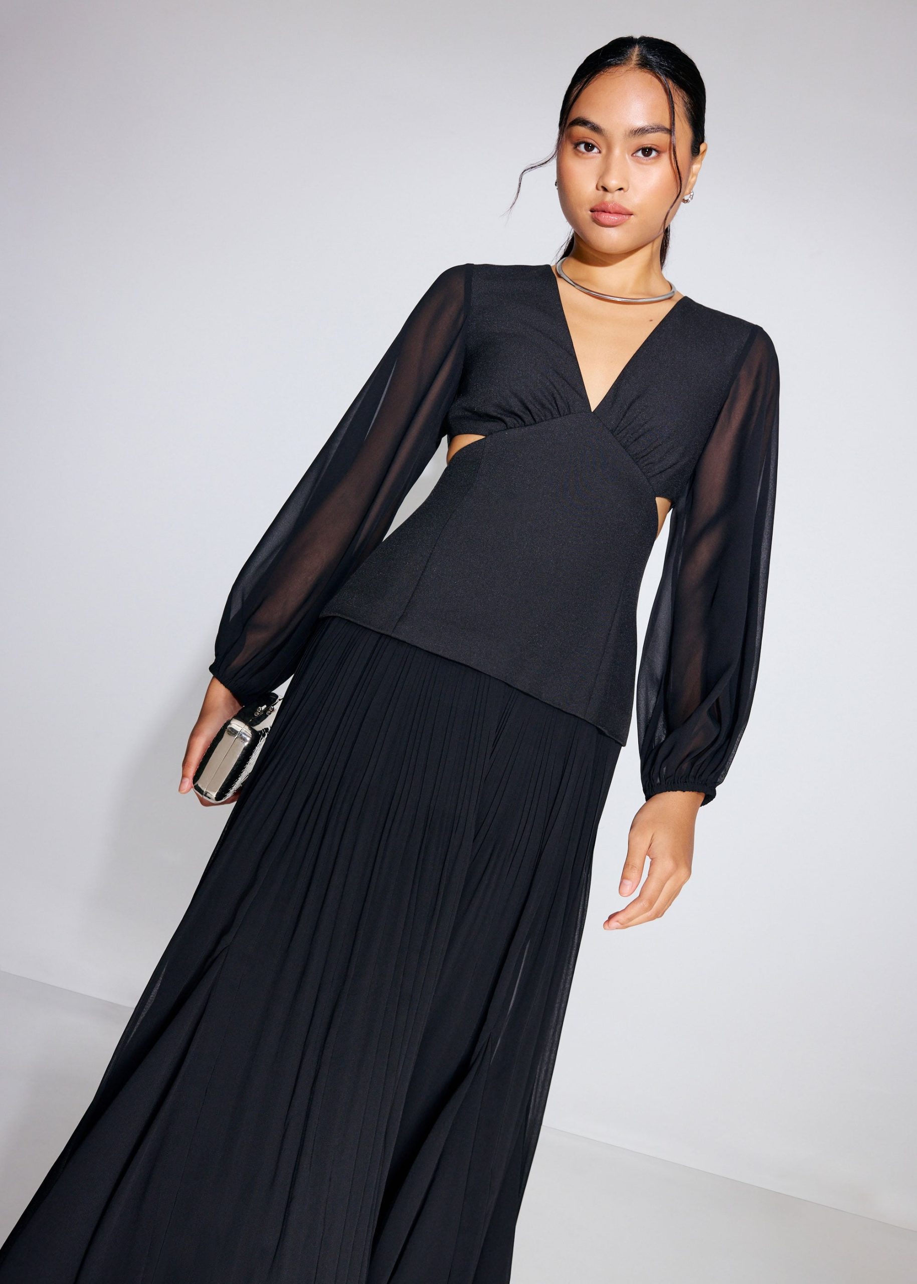 BraFree by LB Cut Out Georgette V-neck Puff Sleeve Fit & Flare Maxi Dress - Image 6