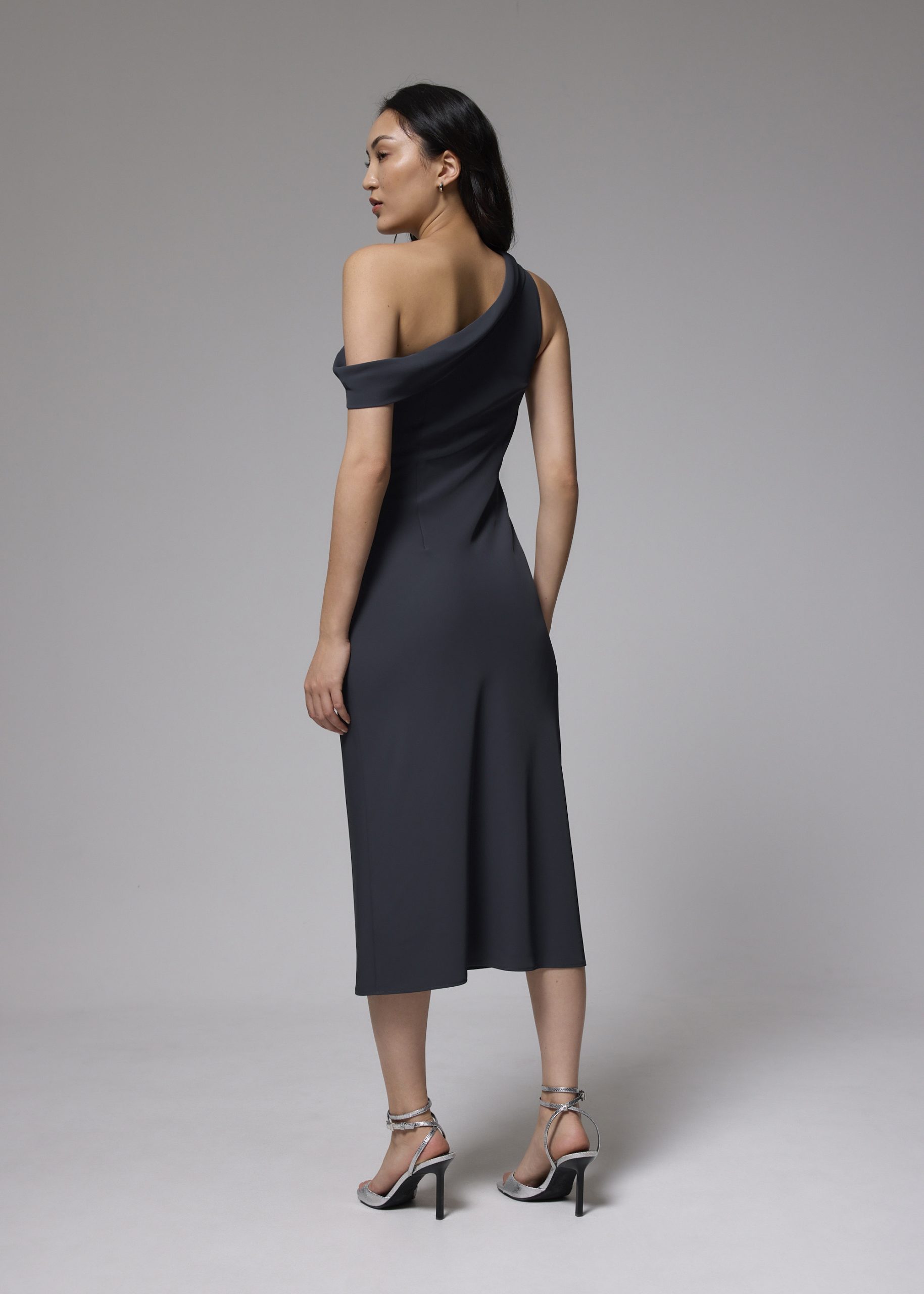 Asymmetric Bias Cut Midaxi Dress - Image 10