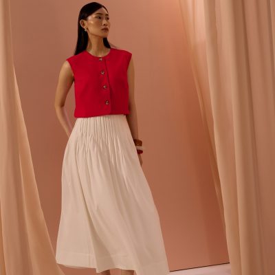 Kate High Waist Pintuck Flare Maxi Skirt