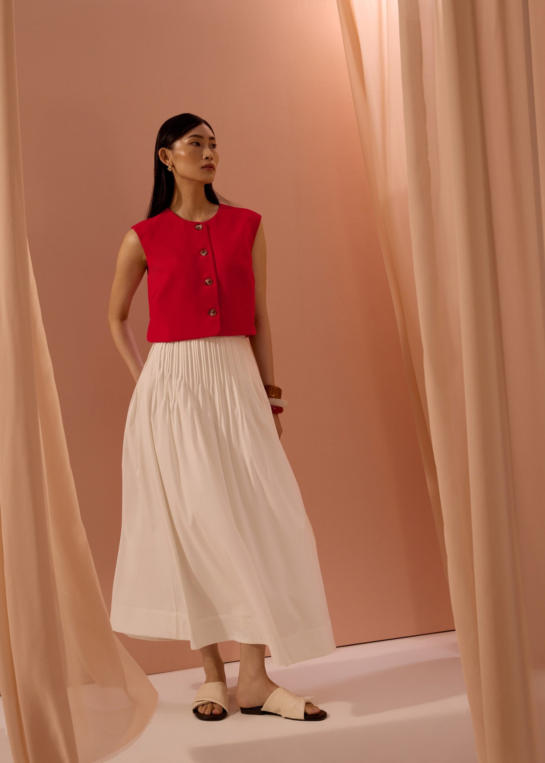 Kate High Waist Pintuck Flare Maxi Skirt